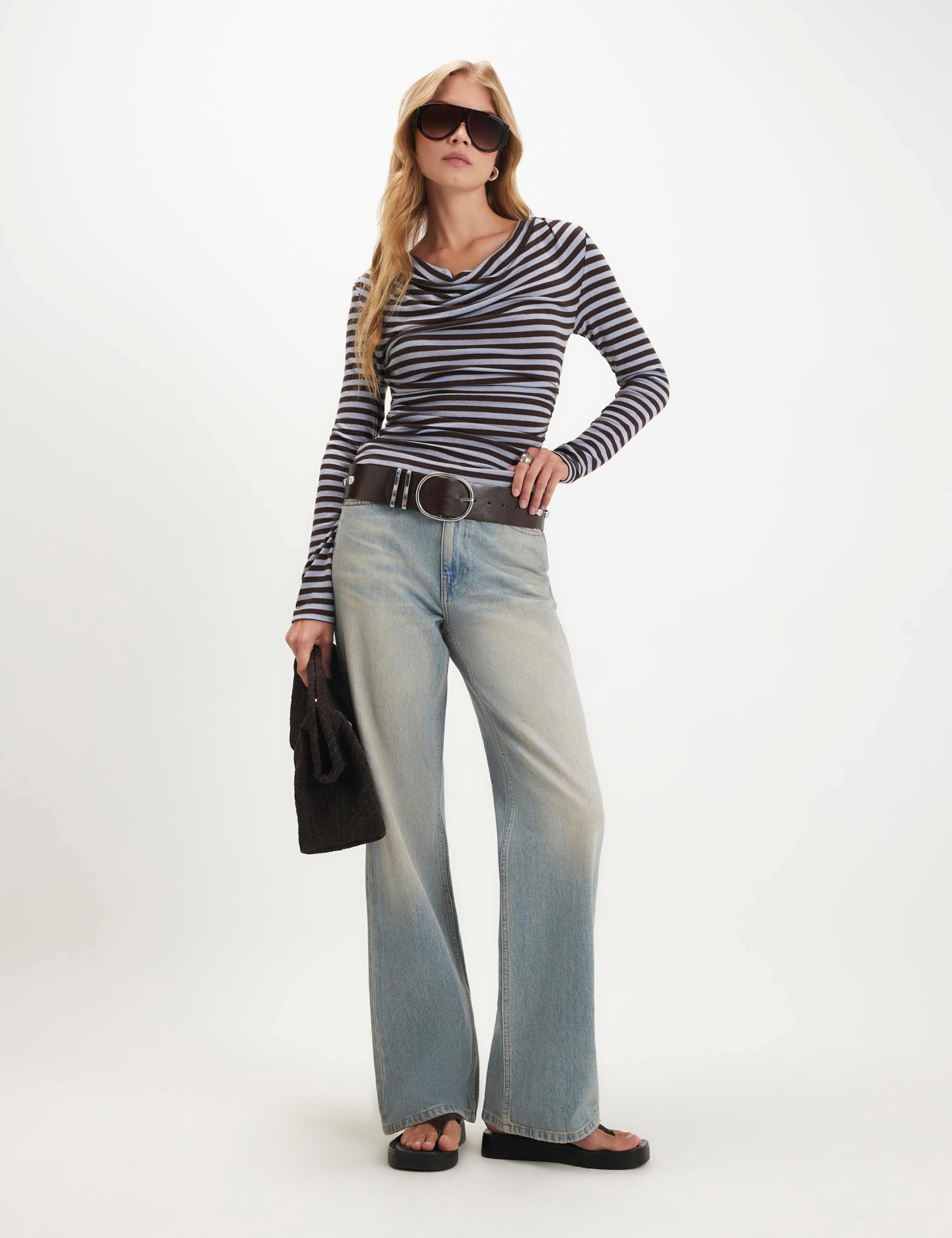 Pure Cotton Cowl Neck Draped Striped Top 5 of 6