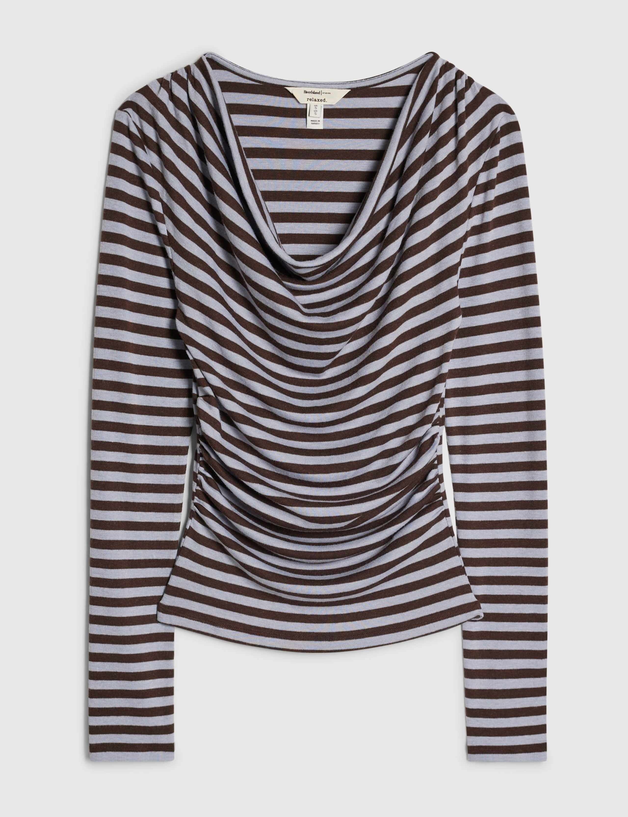 Pure Cotton Cowl Neck Draped Striped Top 2 of 6