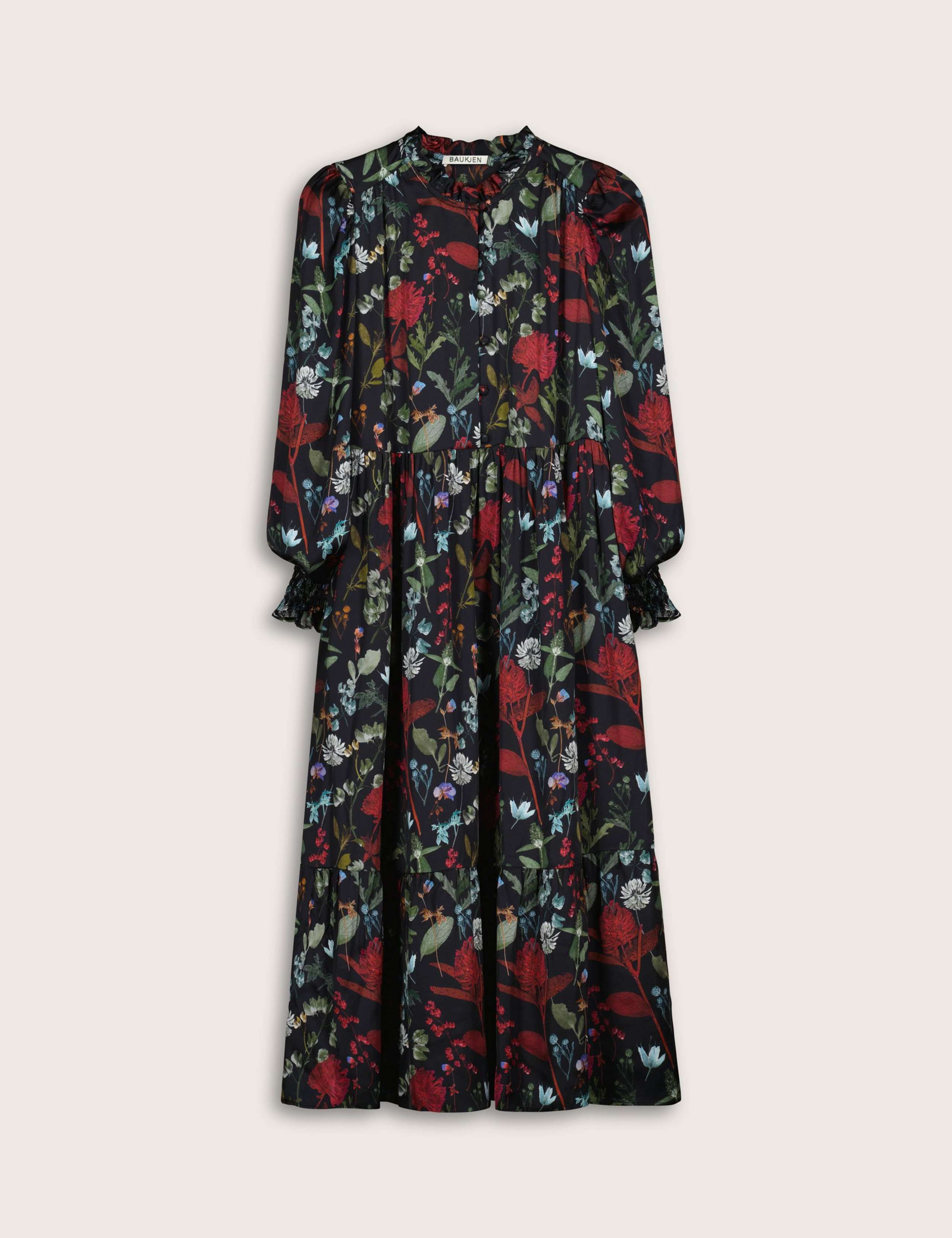 Satin Floral Frill Collar Midi Waisted Dress 2 of 4