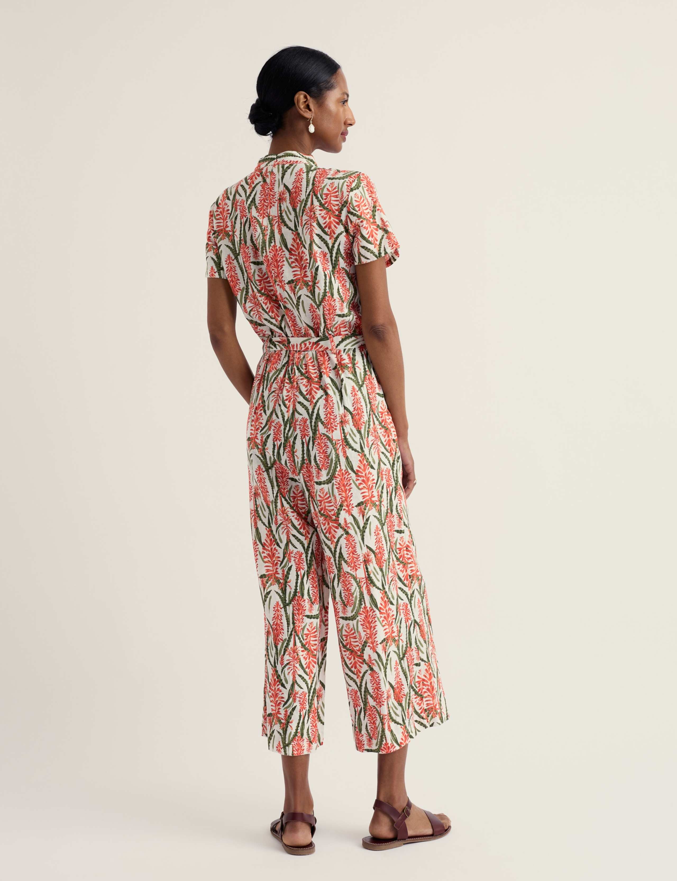 Pure Linen Floral Cropped Jumpsuit 3 of 5