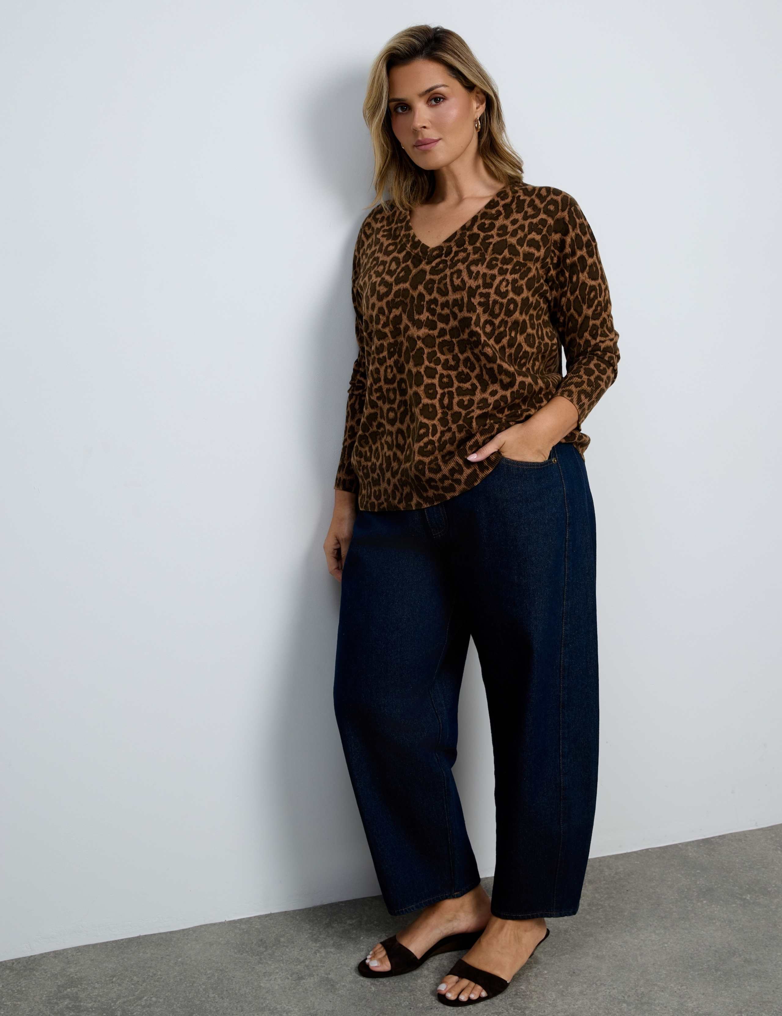 Cotton Rich Leopard Print V-Neck Jumper 3 of 5