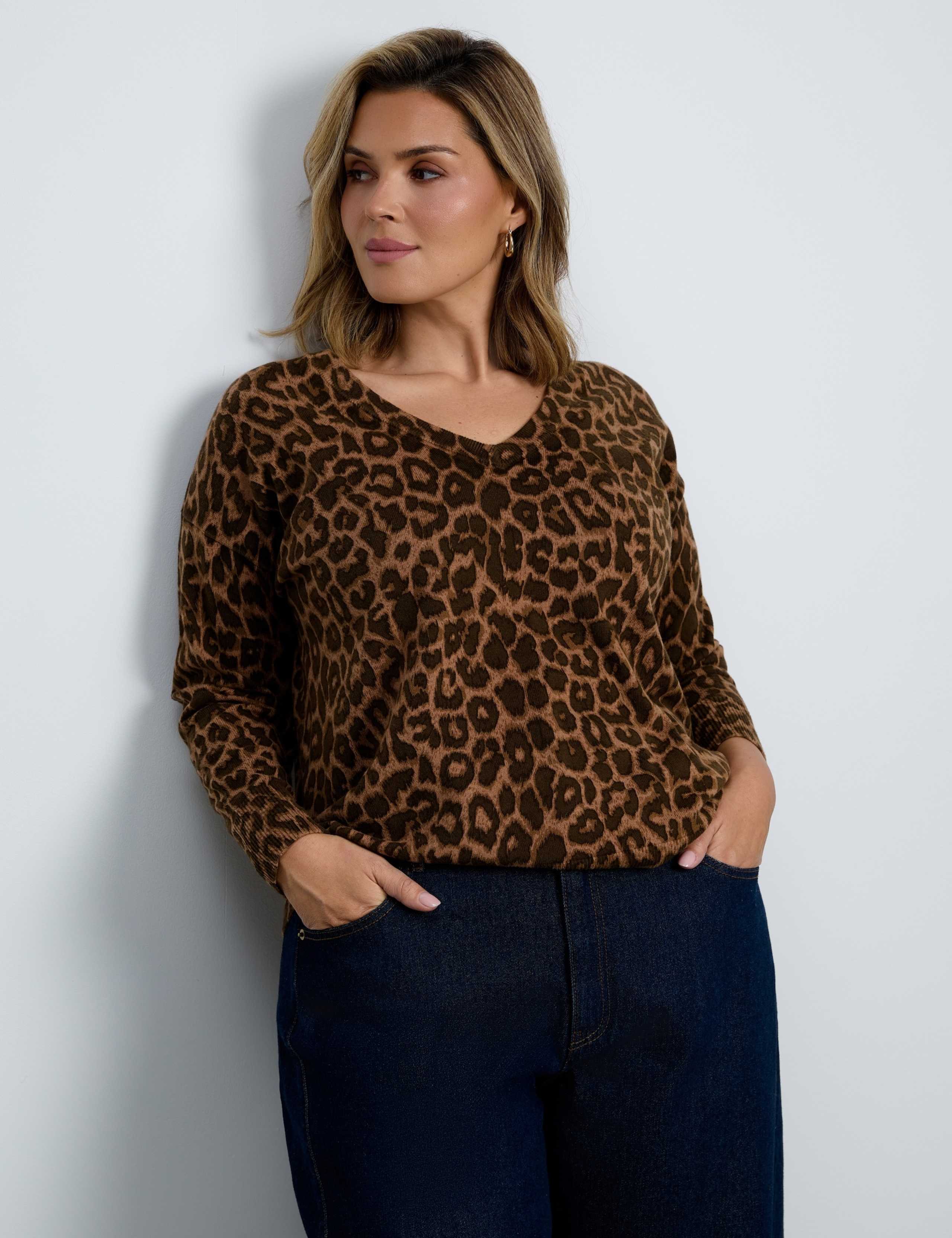 Cotton Rich Leopard Print V-Neck Jumper 4 of 5