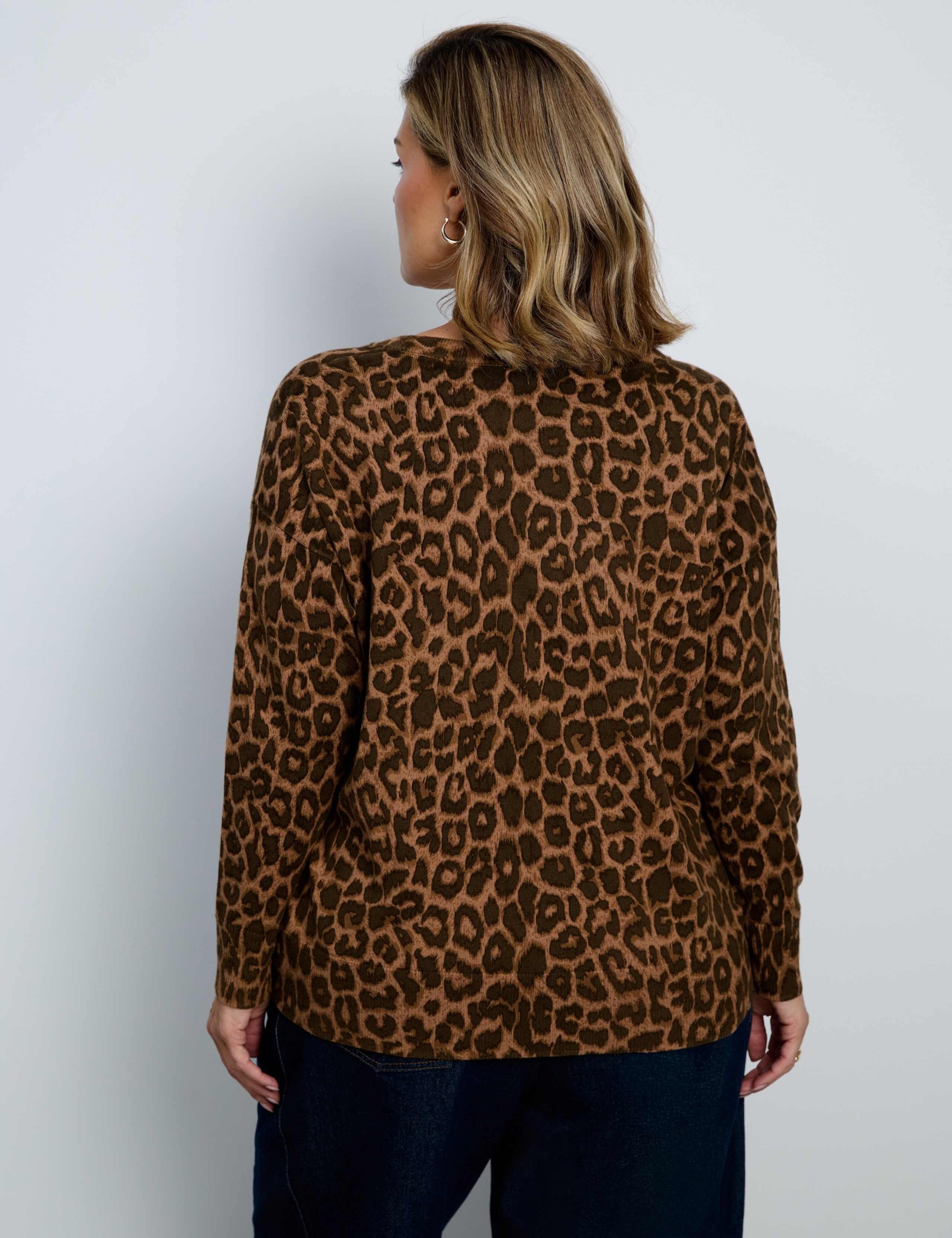 Cotton Rich Leopard Print V-Neck Jumper 5 of 5