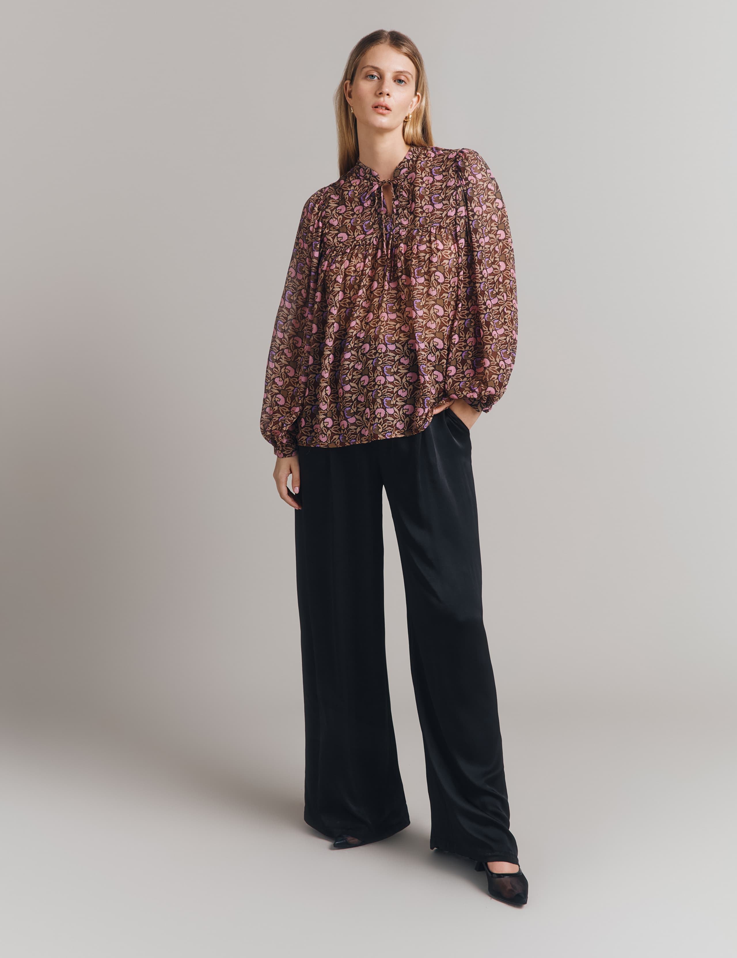 Floral Tie Neck Blouse 2 of 4