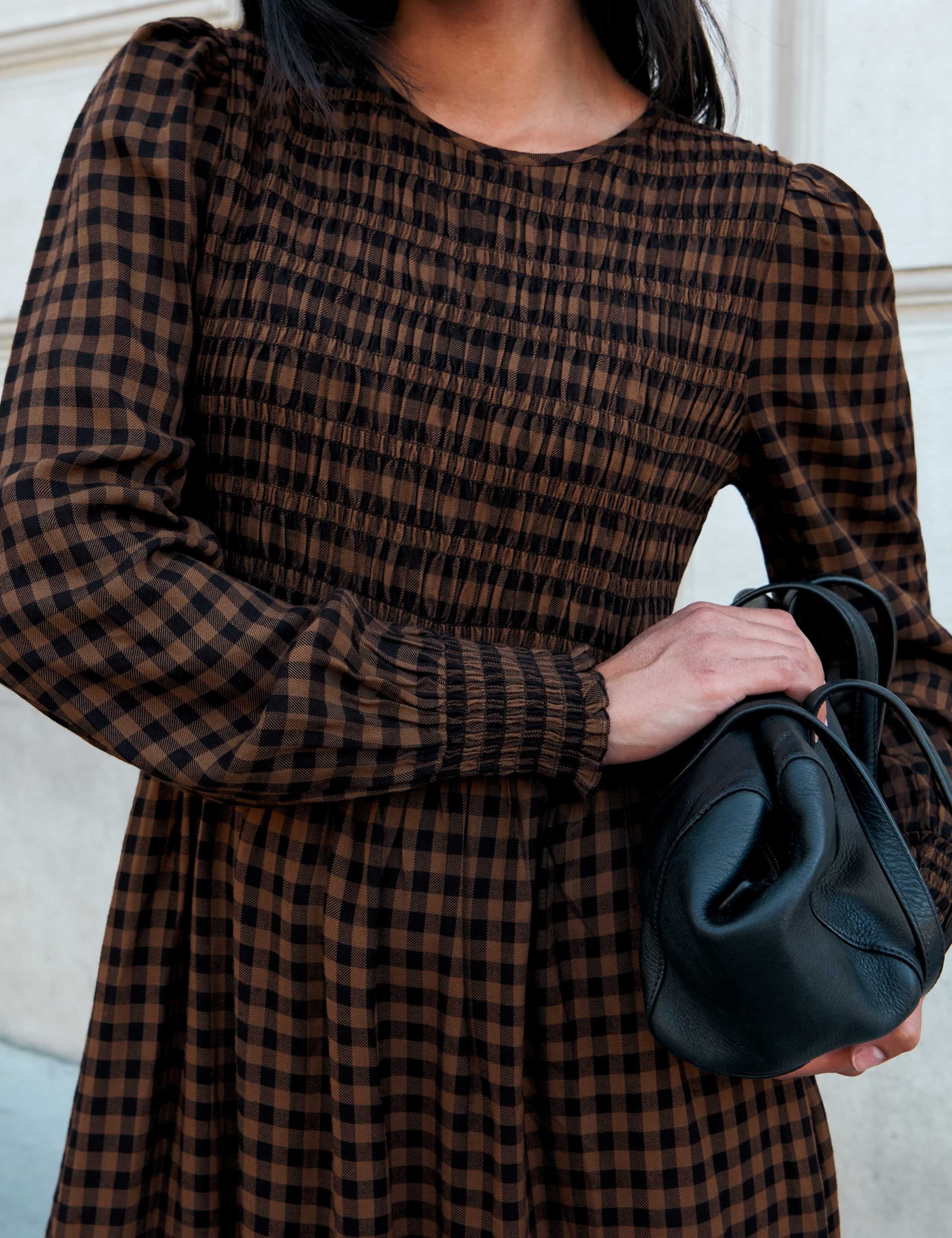 Checked Shirred Midi Waisted Dress 4 of 6