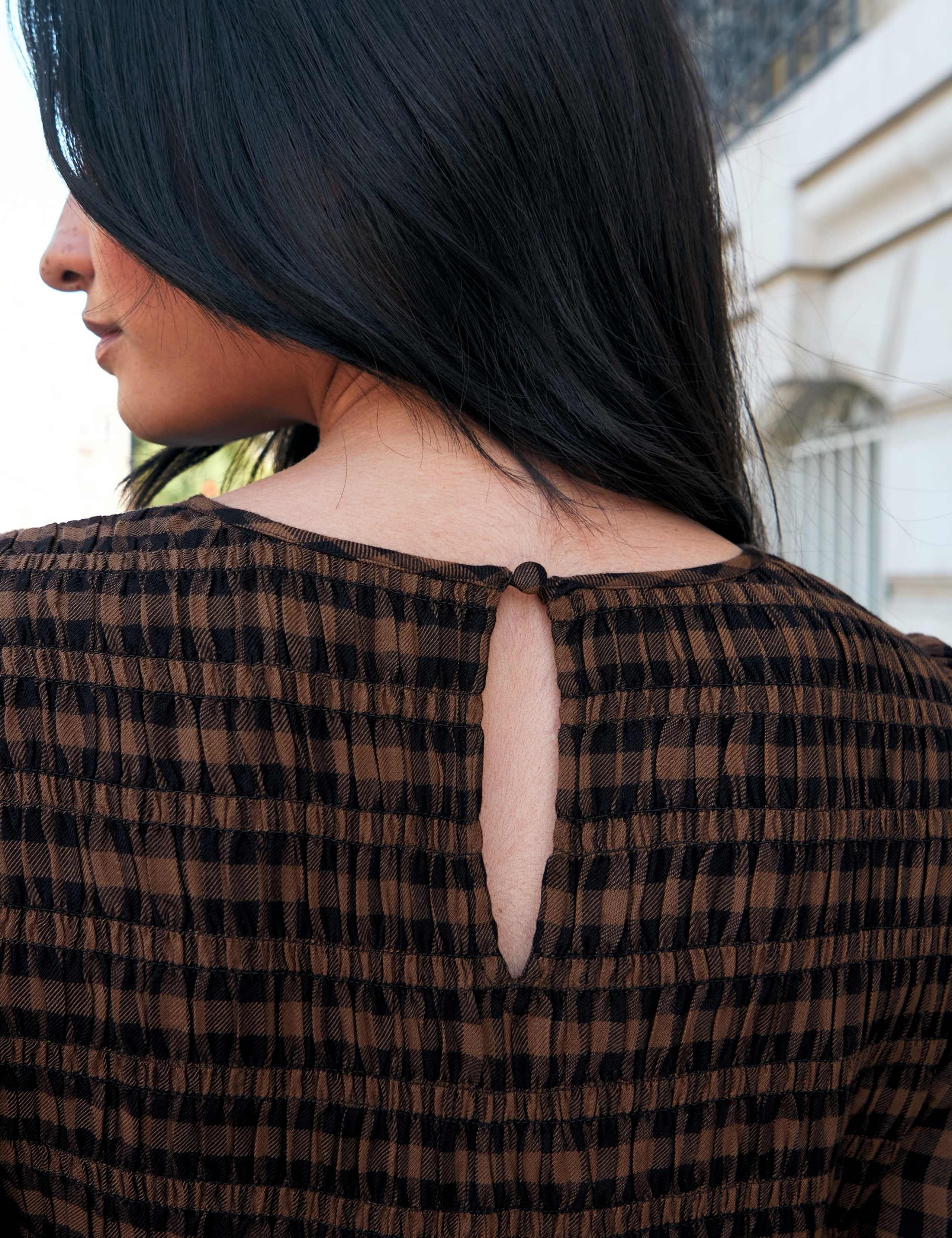 Checked Shirred Midi Waisted Dress 5 of 6