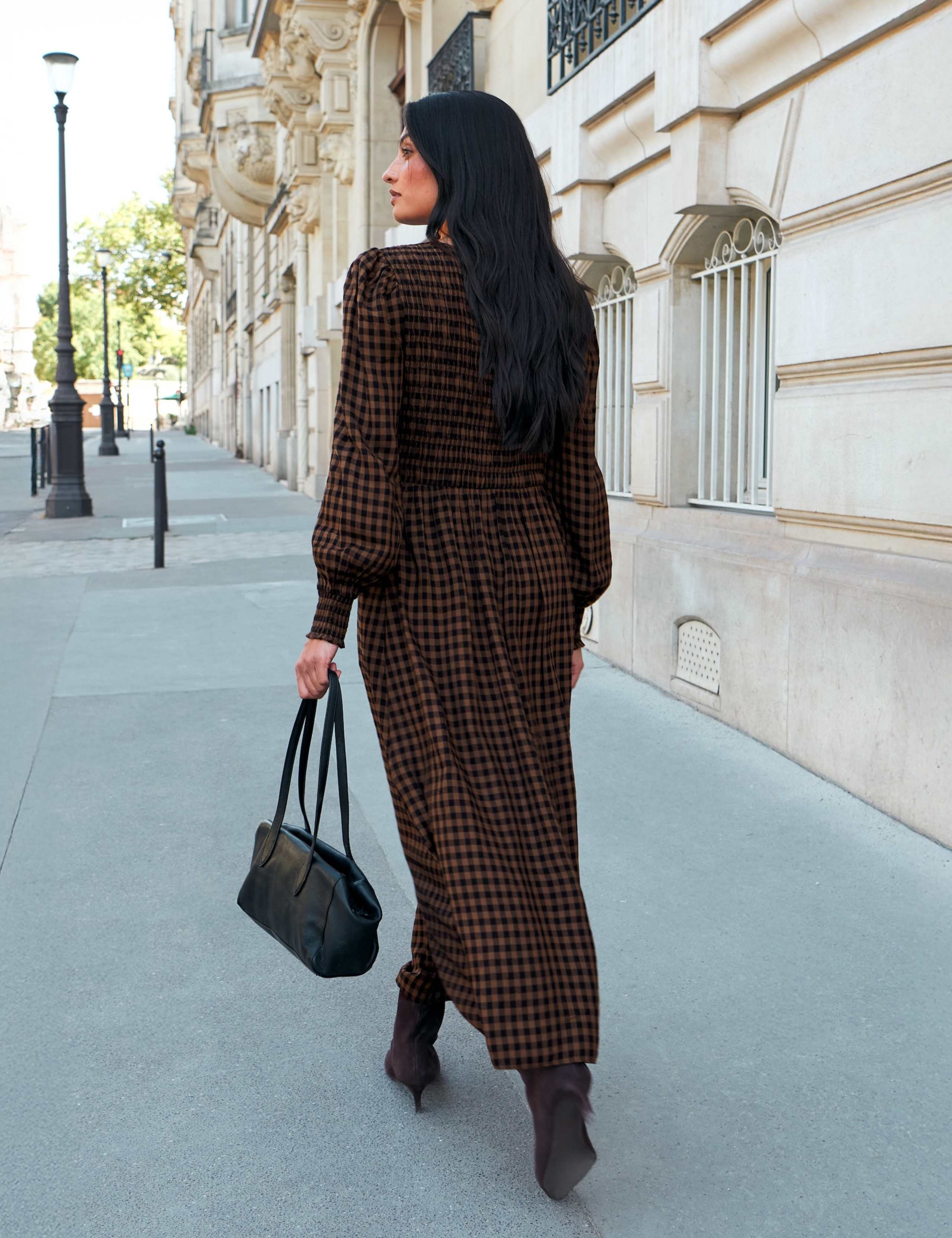 Checked Shirred Midi Waisted Dress 6 of 6