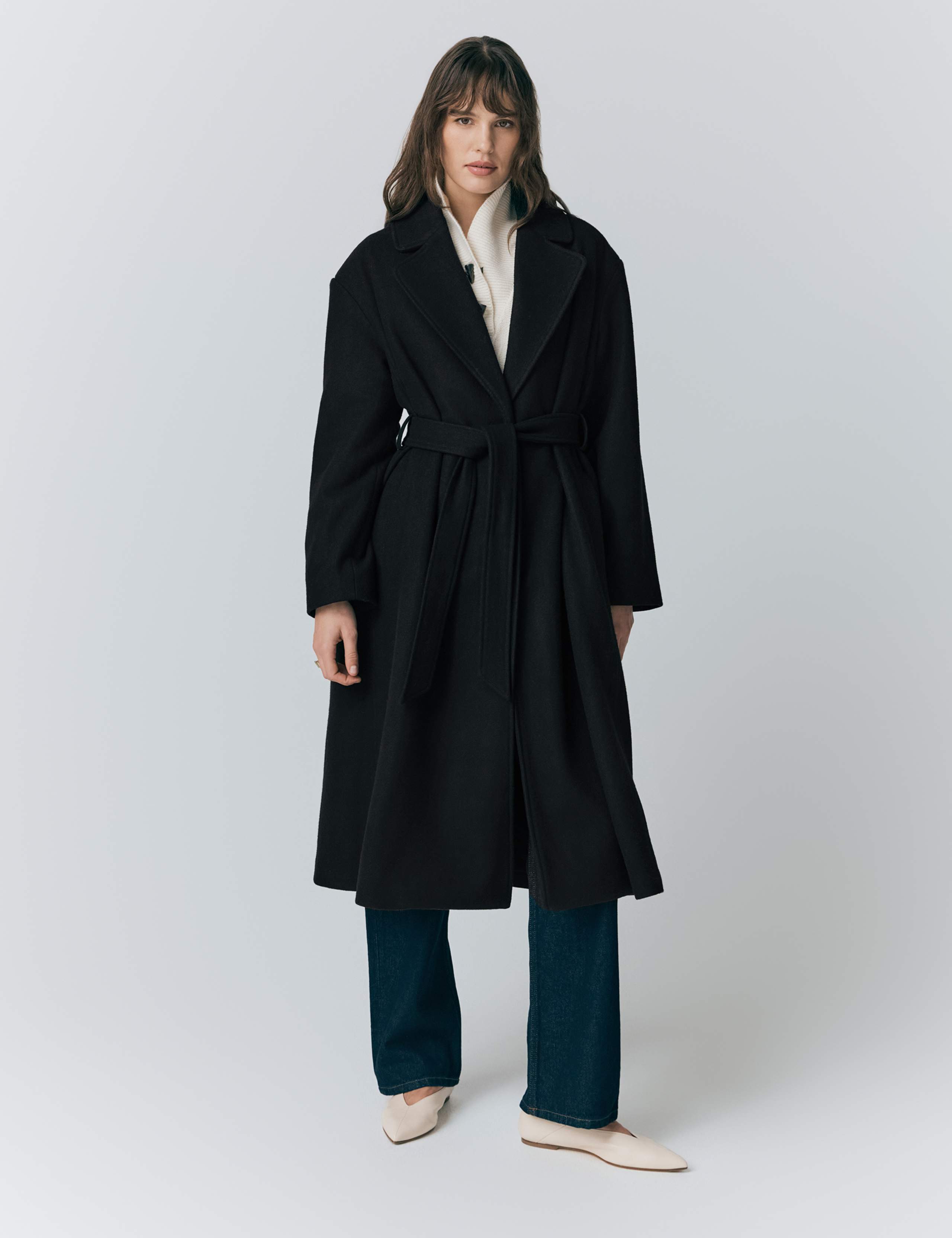 Wool Rich Belted Notch Neck Wrap Coat 1 of 6