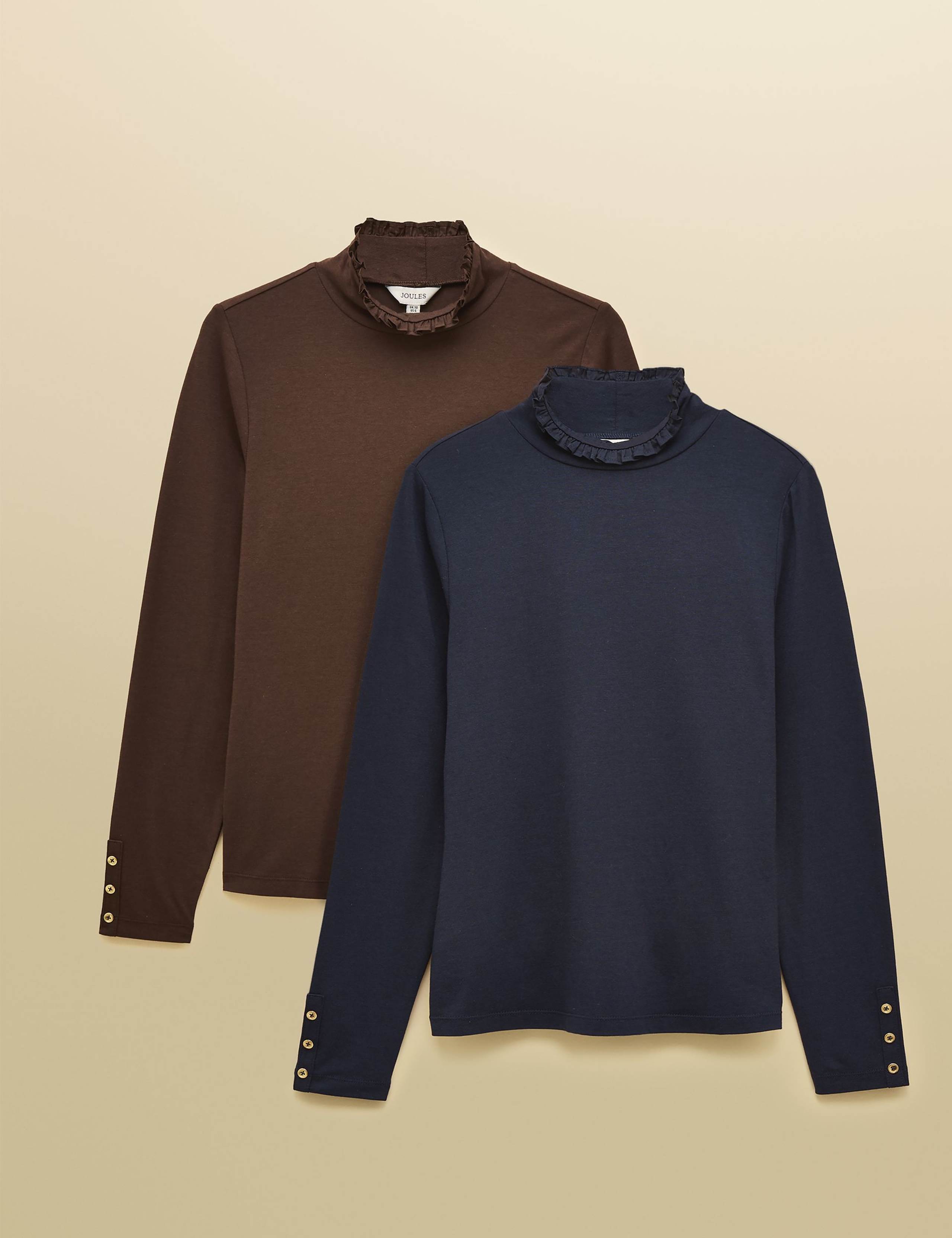 2pk Cotton Blend Jersey Frill Detail Tops 1 of 3