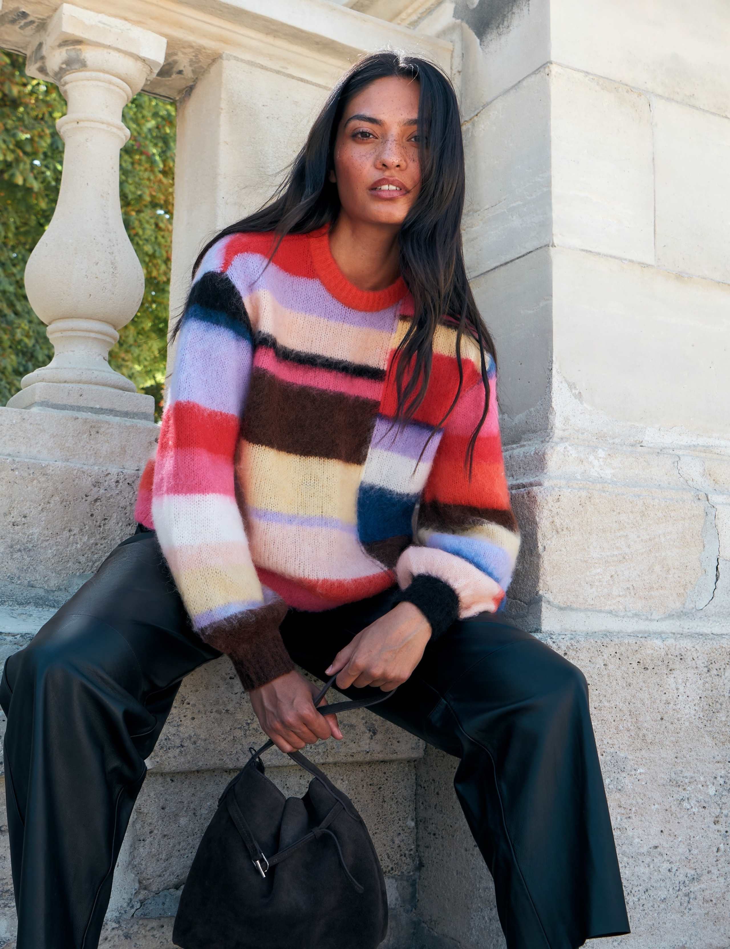 Wool Blend Colour Block Jumper with Mohair 1 of 3