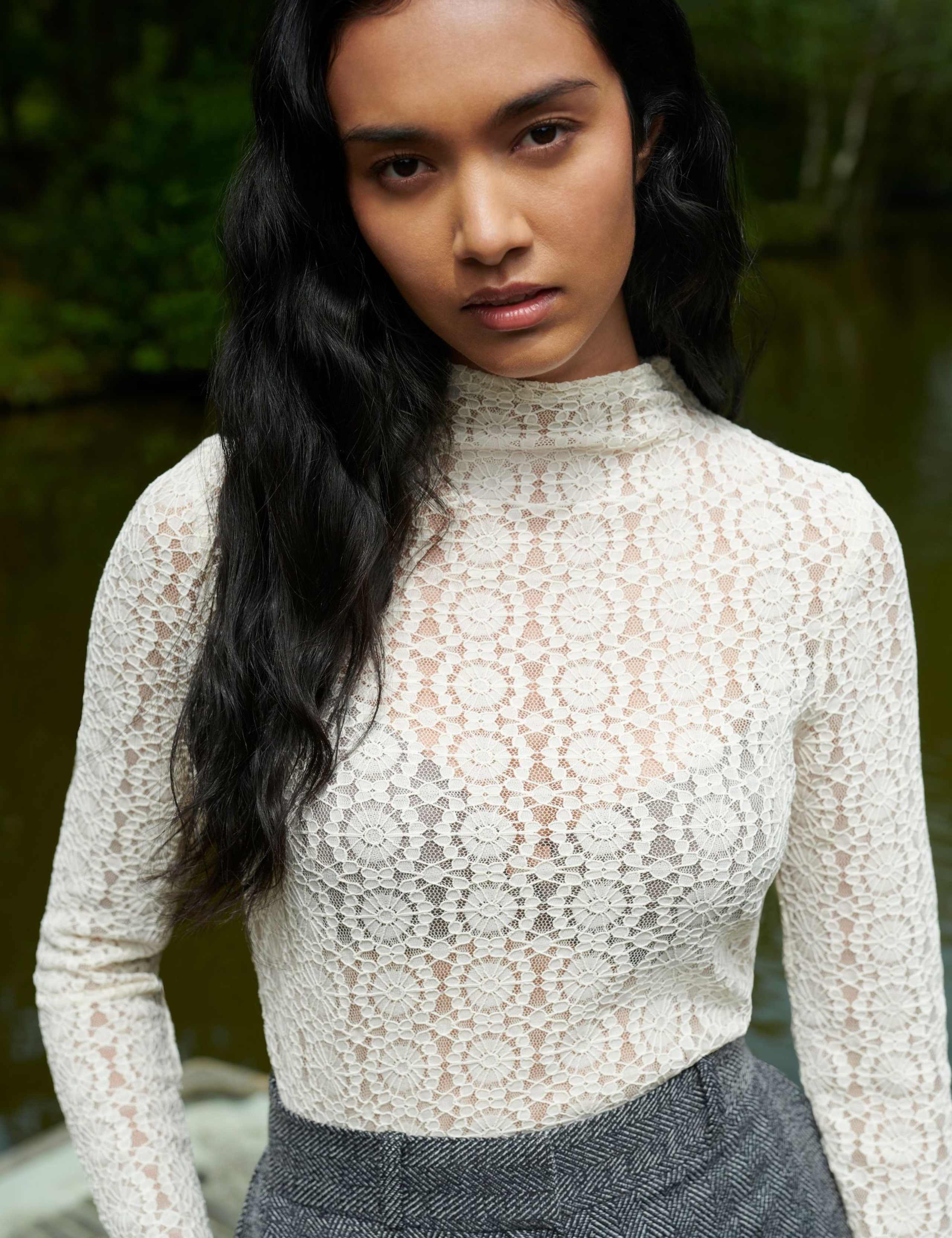 Lace High Neck Slim Fit Top 2 of 6