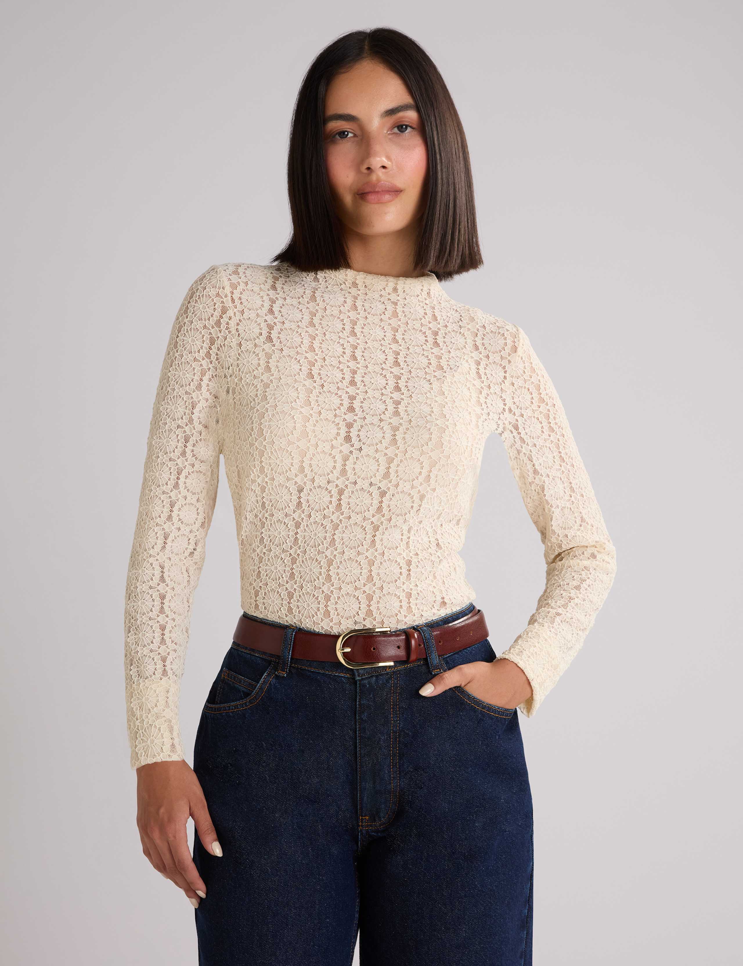 Lace High Neck Slim Fit Top 4 of 6