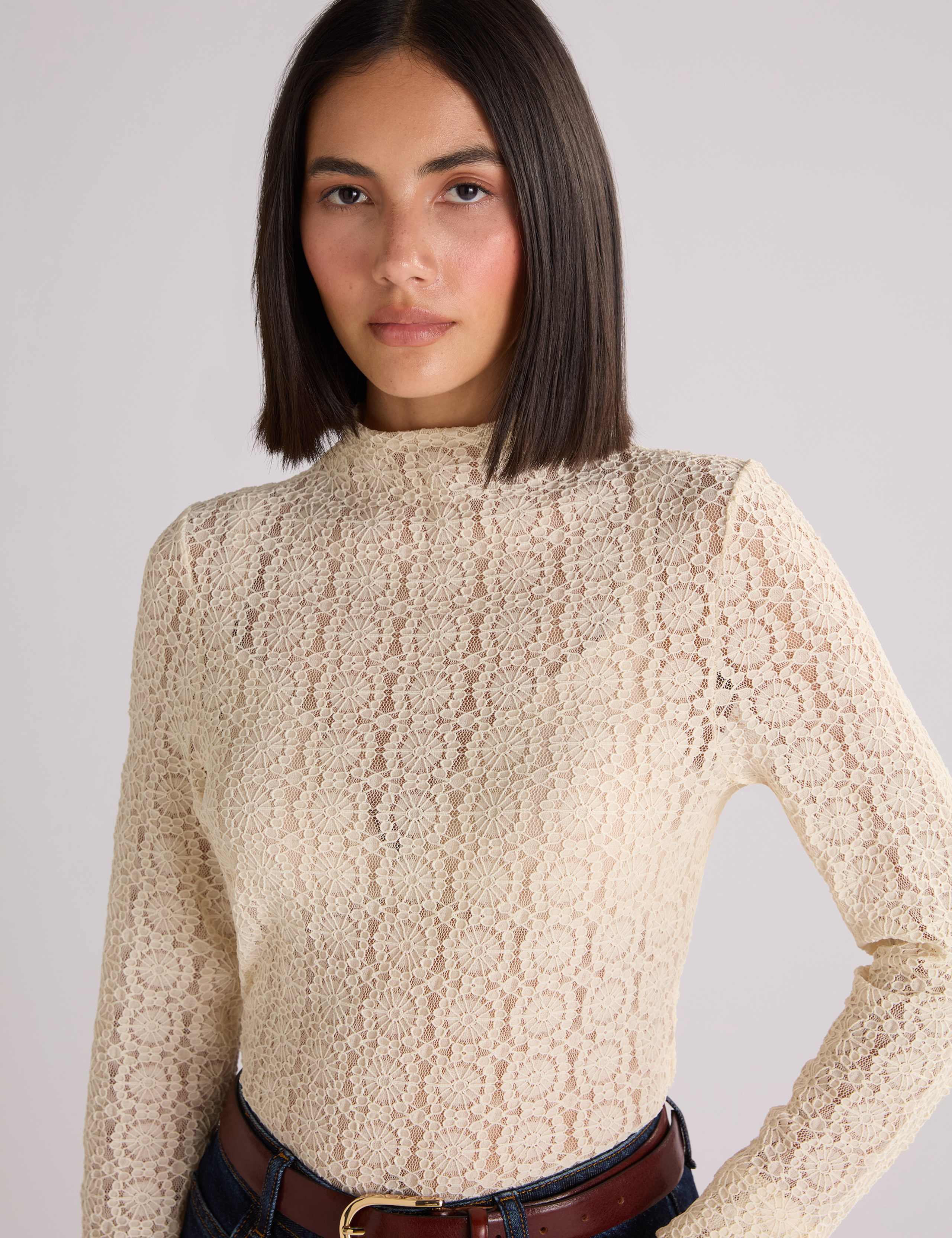 Lace High Neck Slim Fit Top 5 of 6