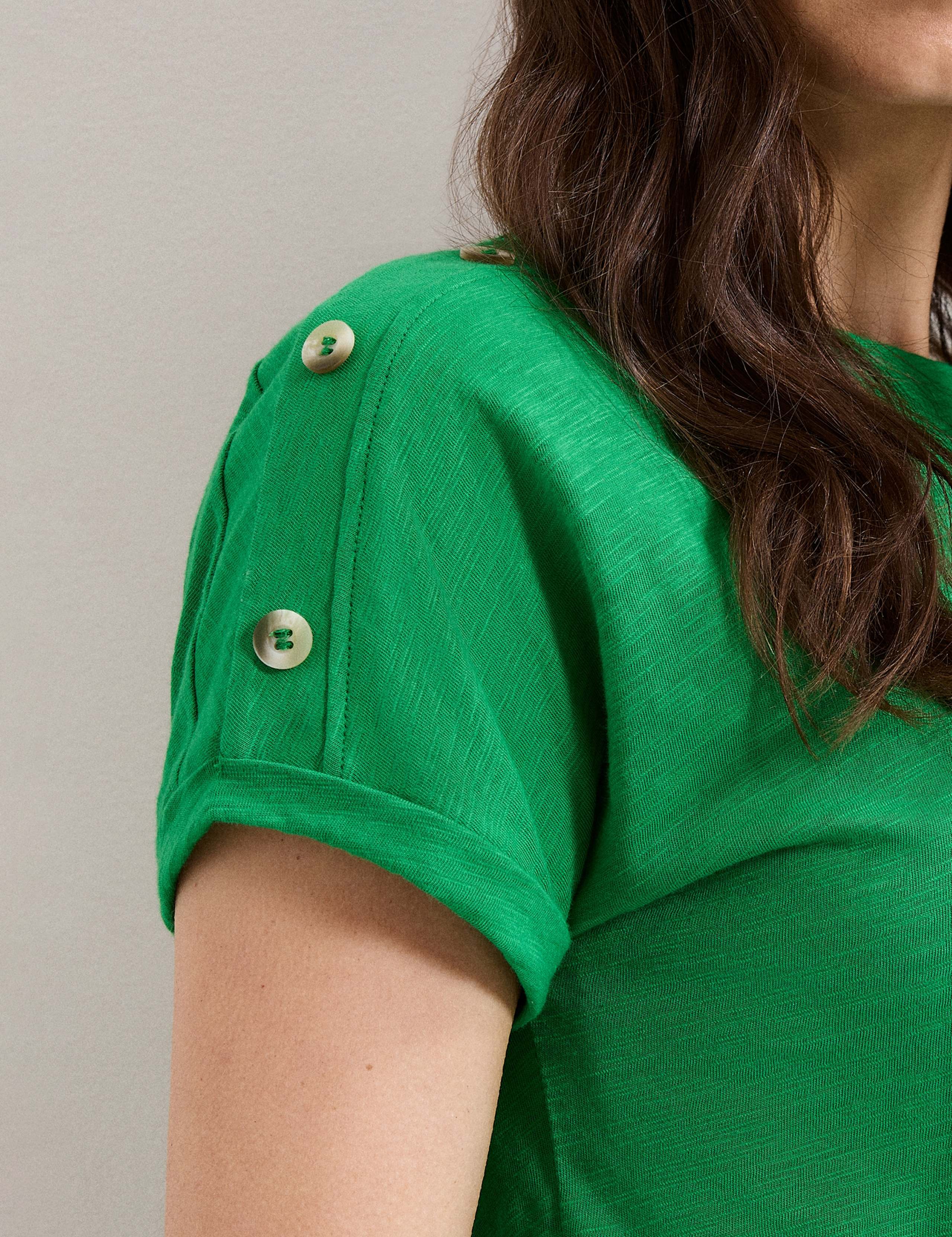 Pure Cotton Slash Neck Button Detail T-Shirt 5 of 6