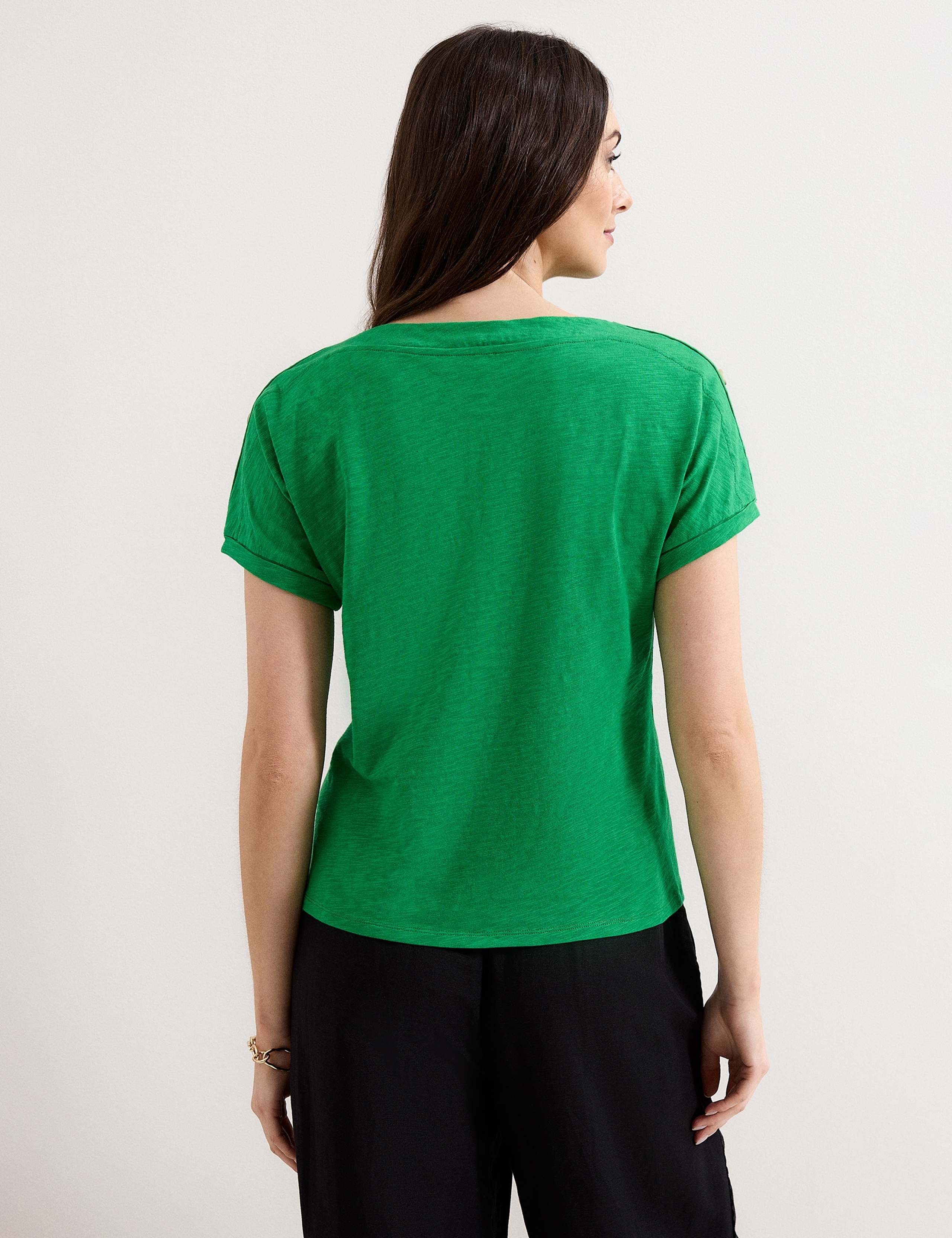 Pure Cotton Slash Neck Button Detail T-Shirt 6 of 6