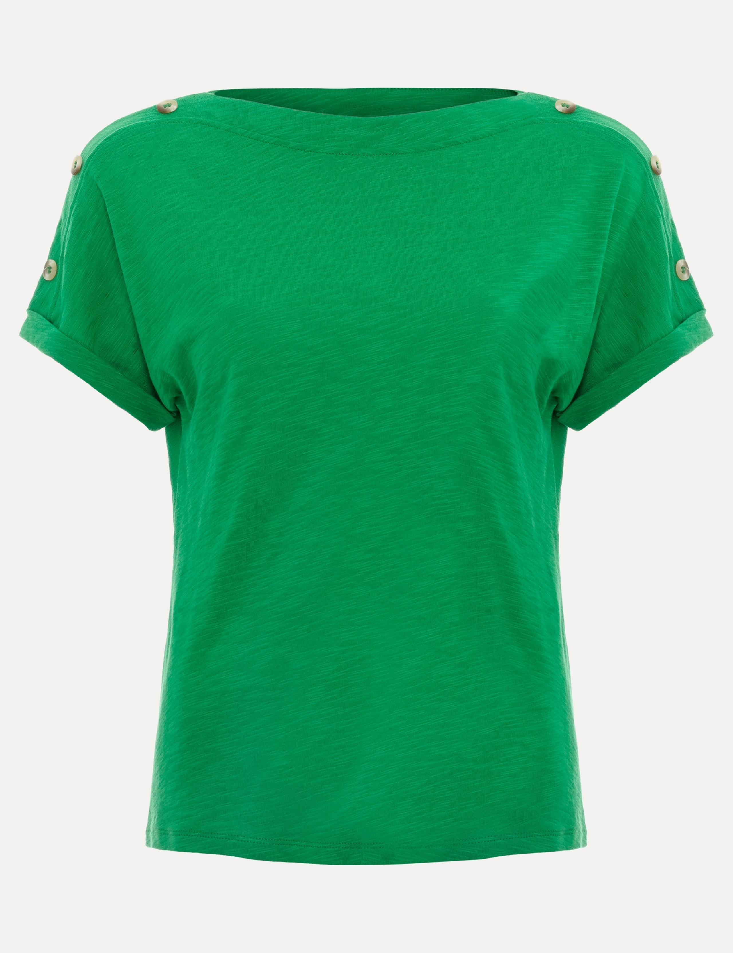 Pure Cotton Slash Neck Button Detail T-Shirt 2 of 6