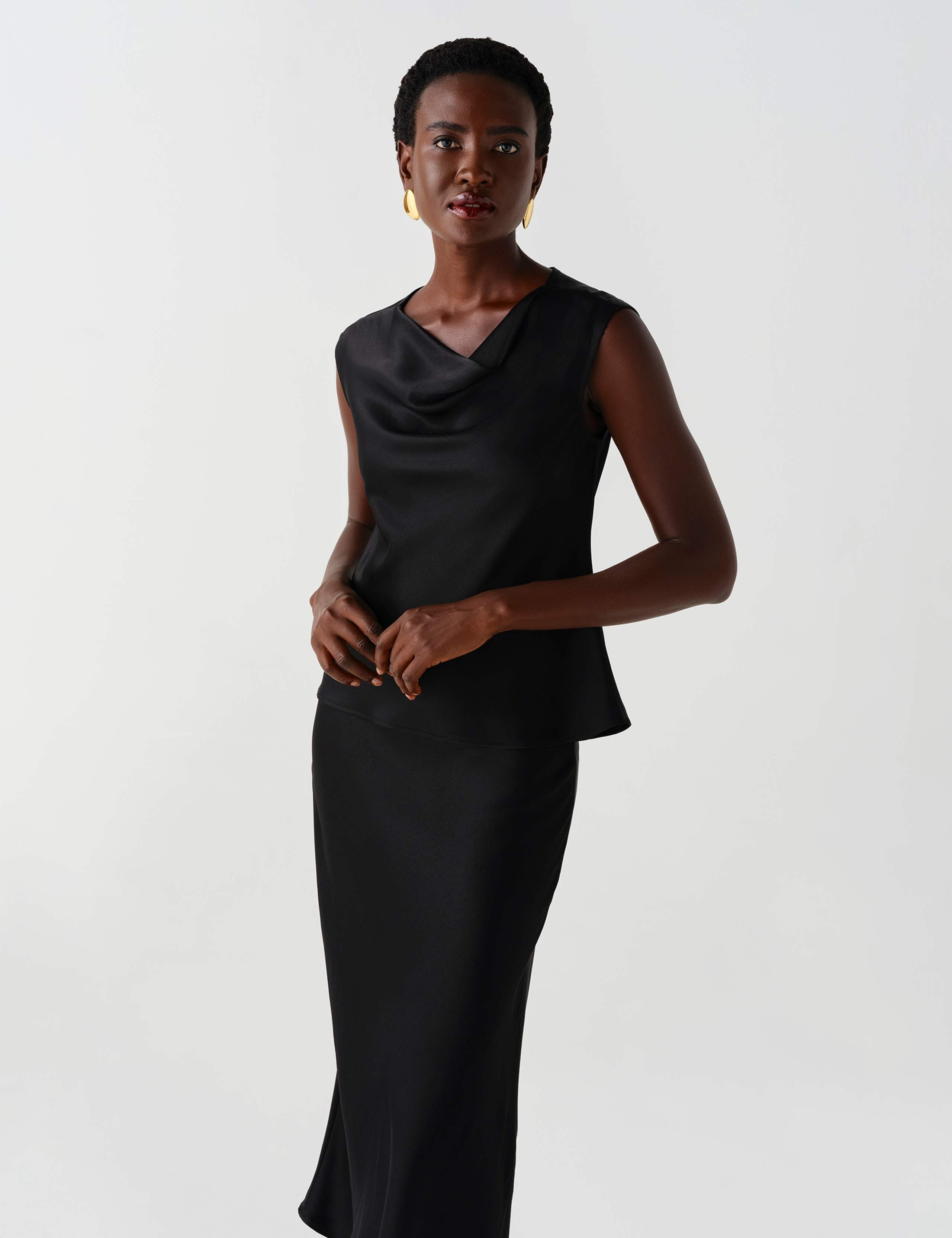 Satin Cowl Neck Cap Sleeve Top 2 of 12