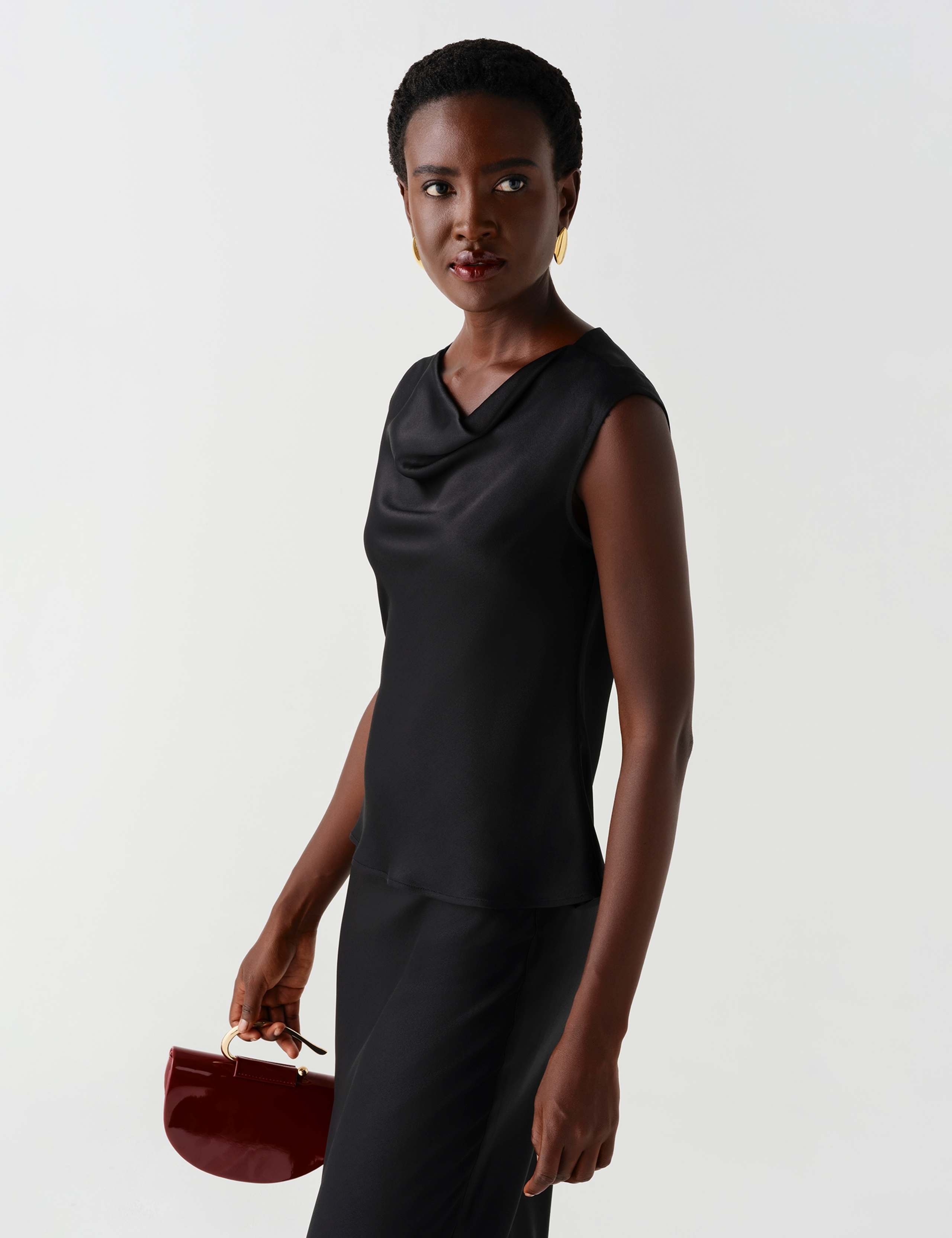 Satin Cowl Neck Cap Sleeve Top 11 of 12
