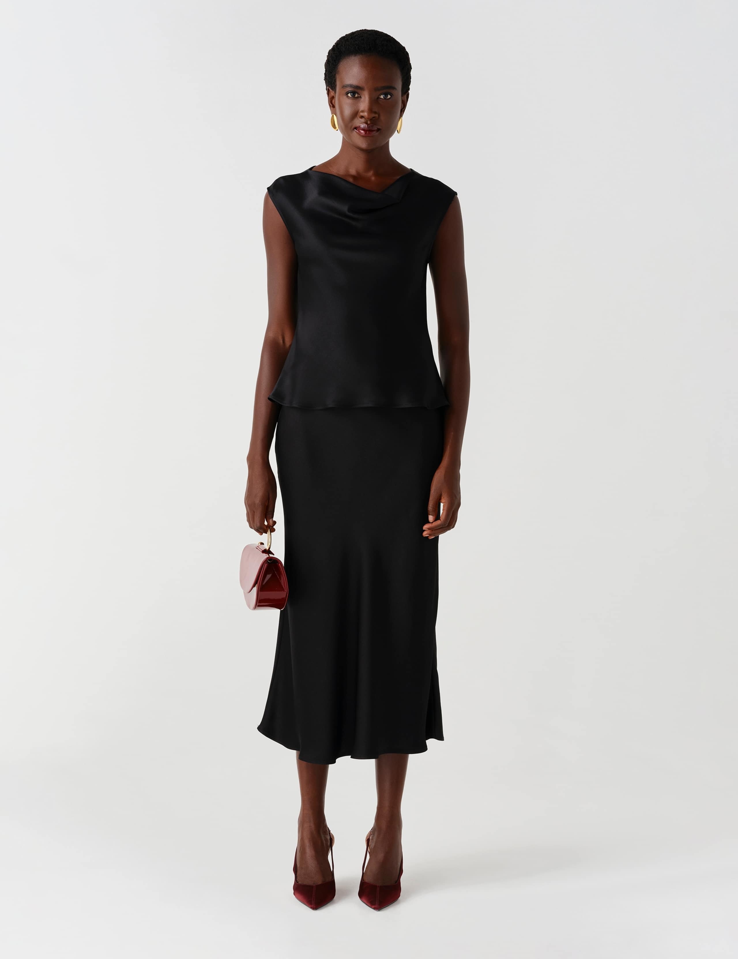 Satin Cowl Neck Cap Sleeve Top 12 of 12