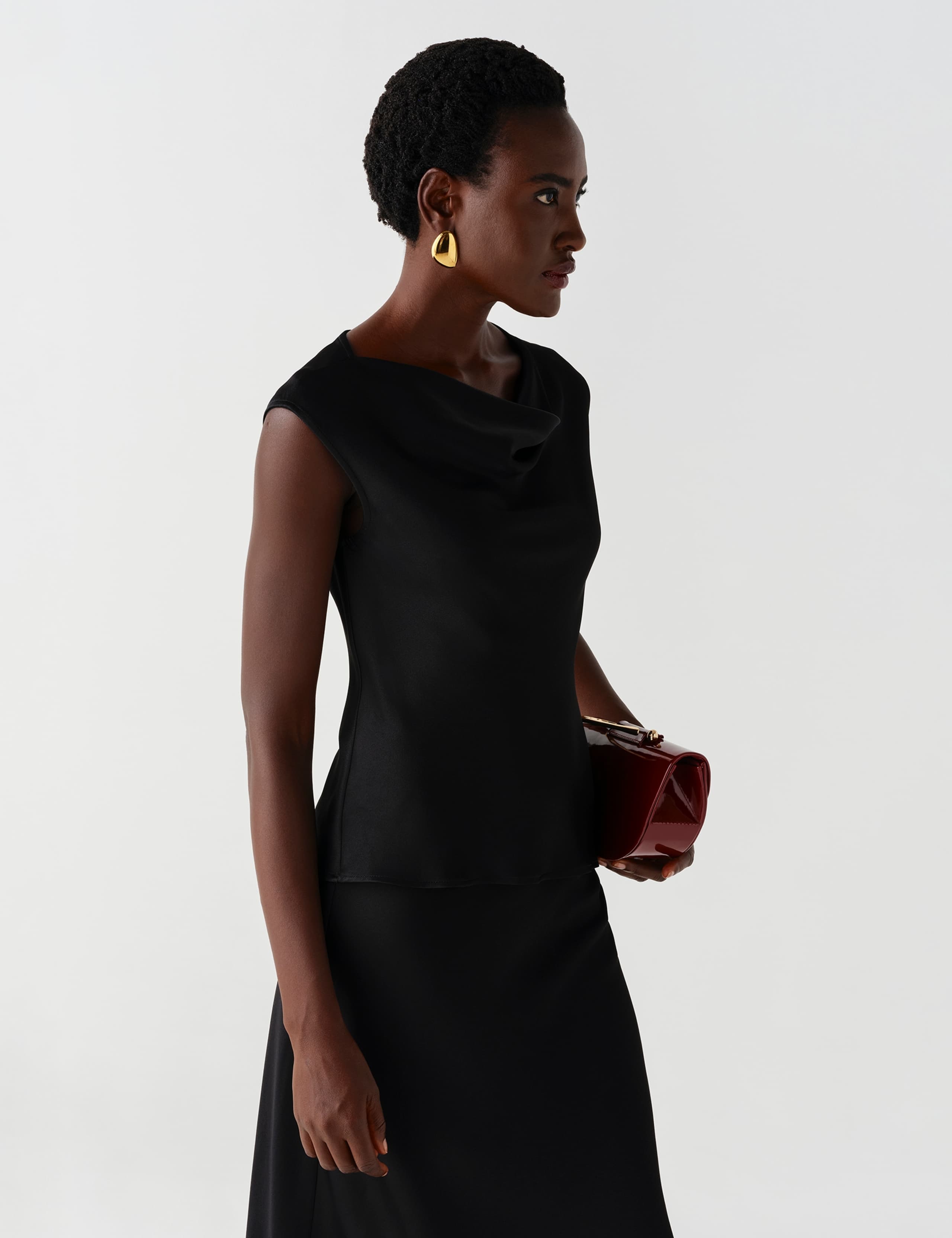 Satin Cowl Neck Cap Sleeve Top 3 of 12