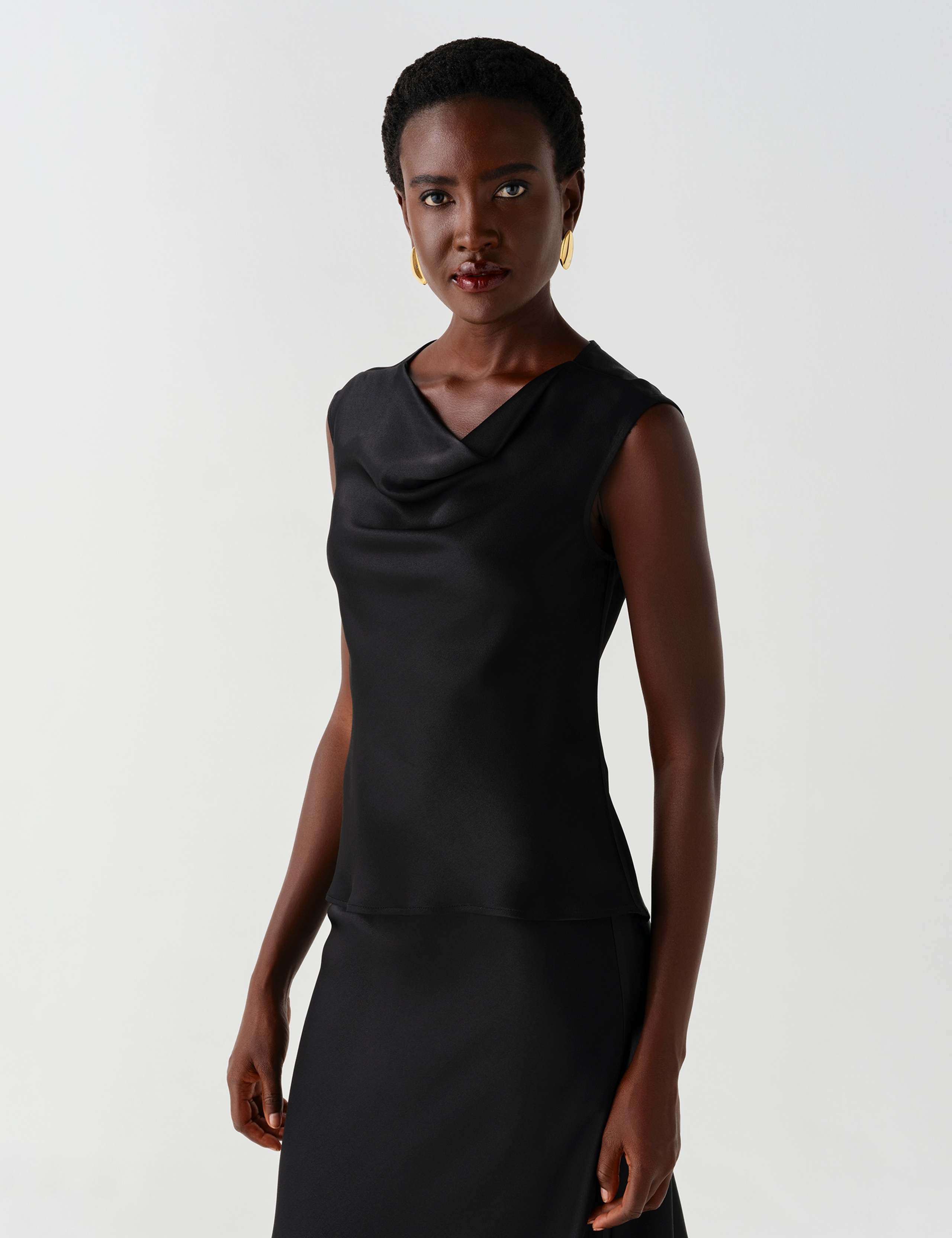 Satin Cowl Neck Cap Sleeve Top 6 of 12