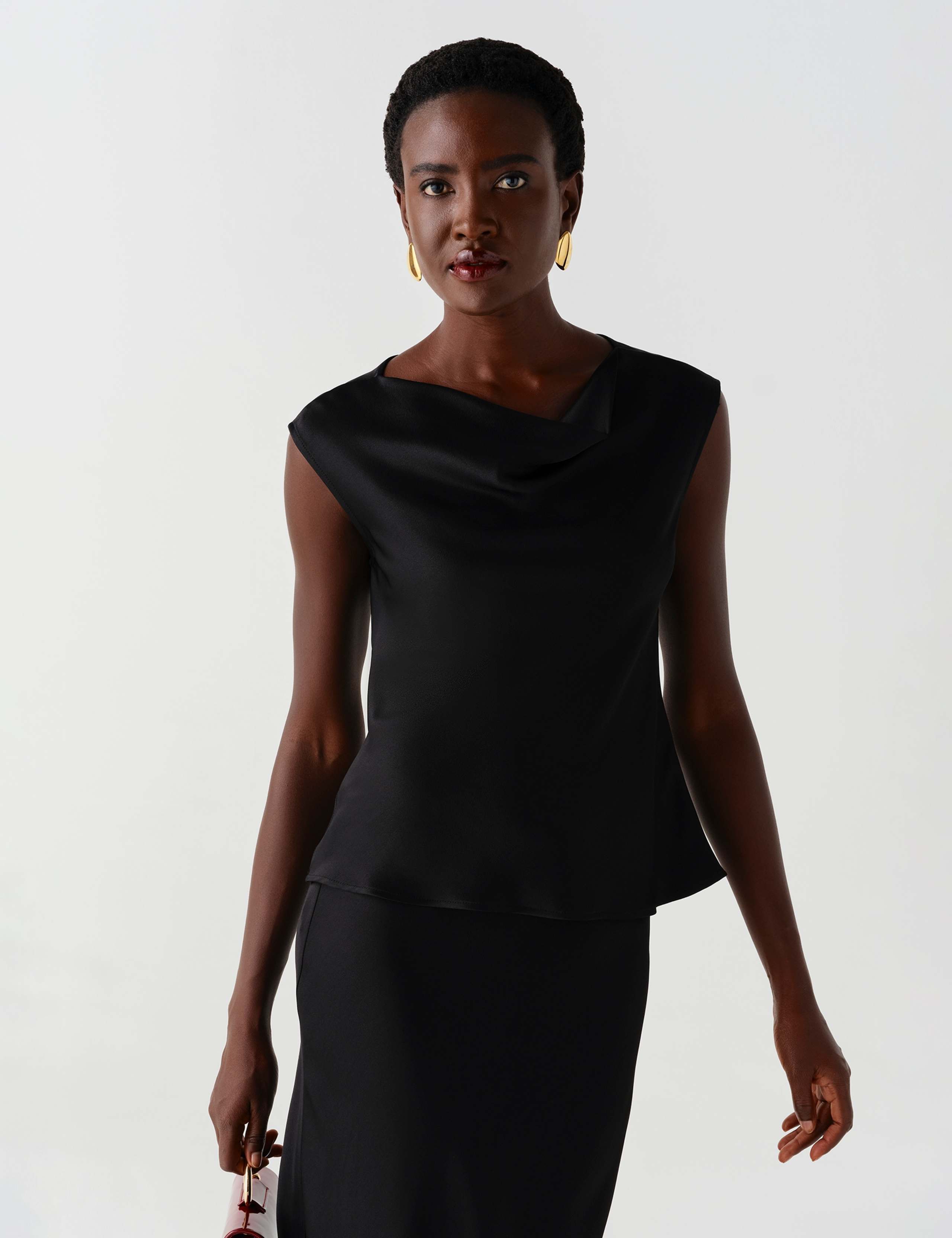 Satin Cowl Neck Cap Sleeve Top 7 of 12