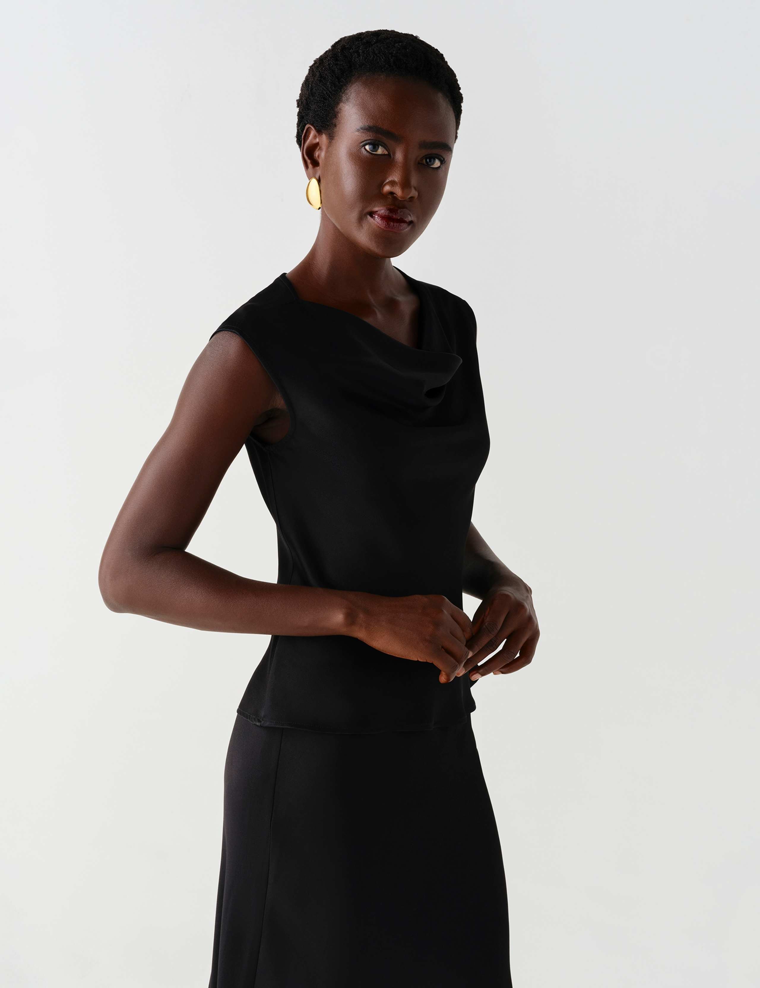 Satin Cowl Neck Cap Sleeve Top 8 of 12