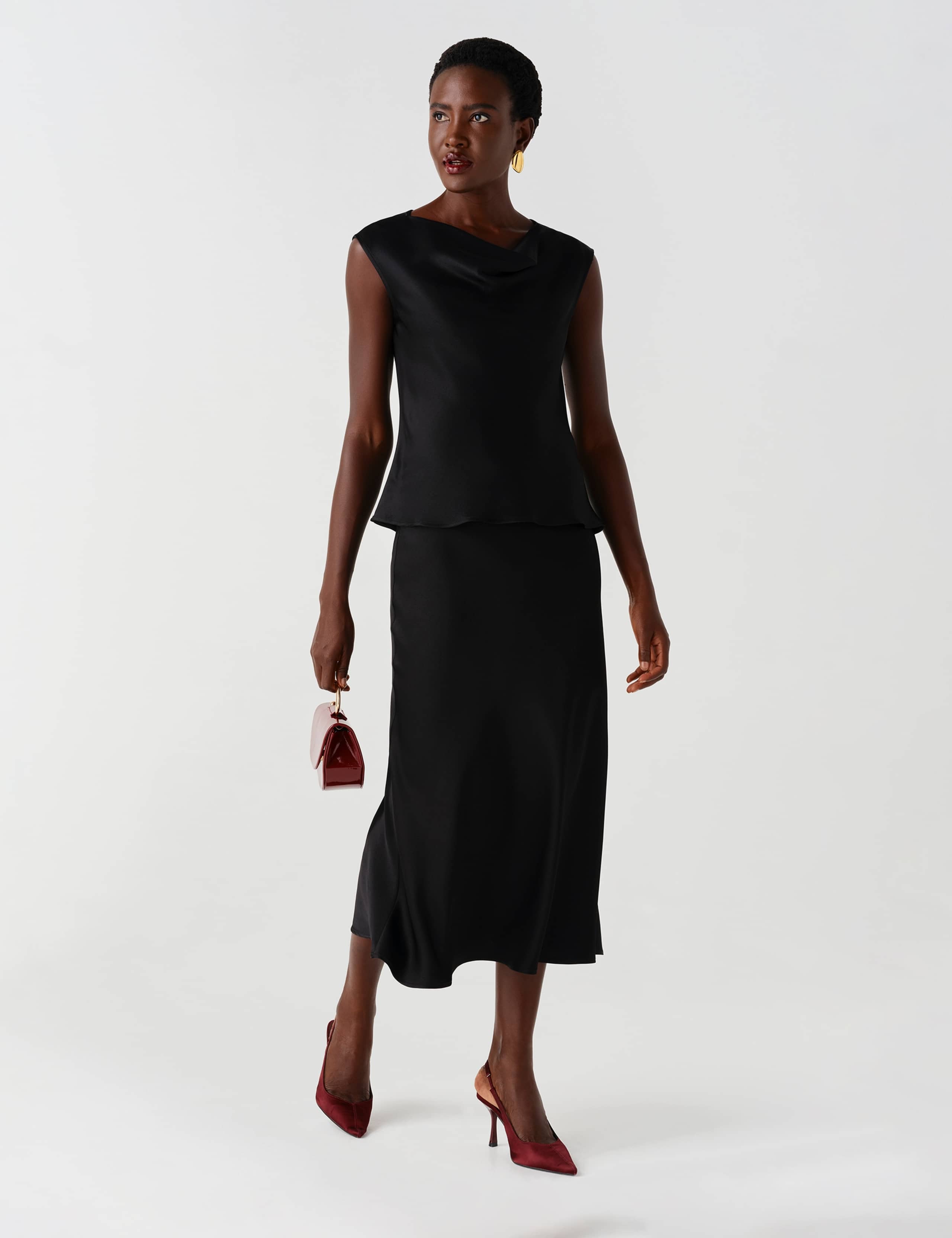 Satin Cowl Neck Cap Sleeve Top 9 of 12