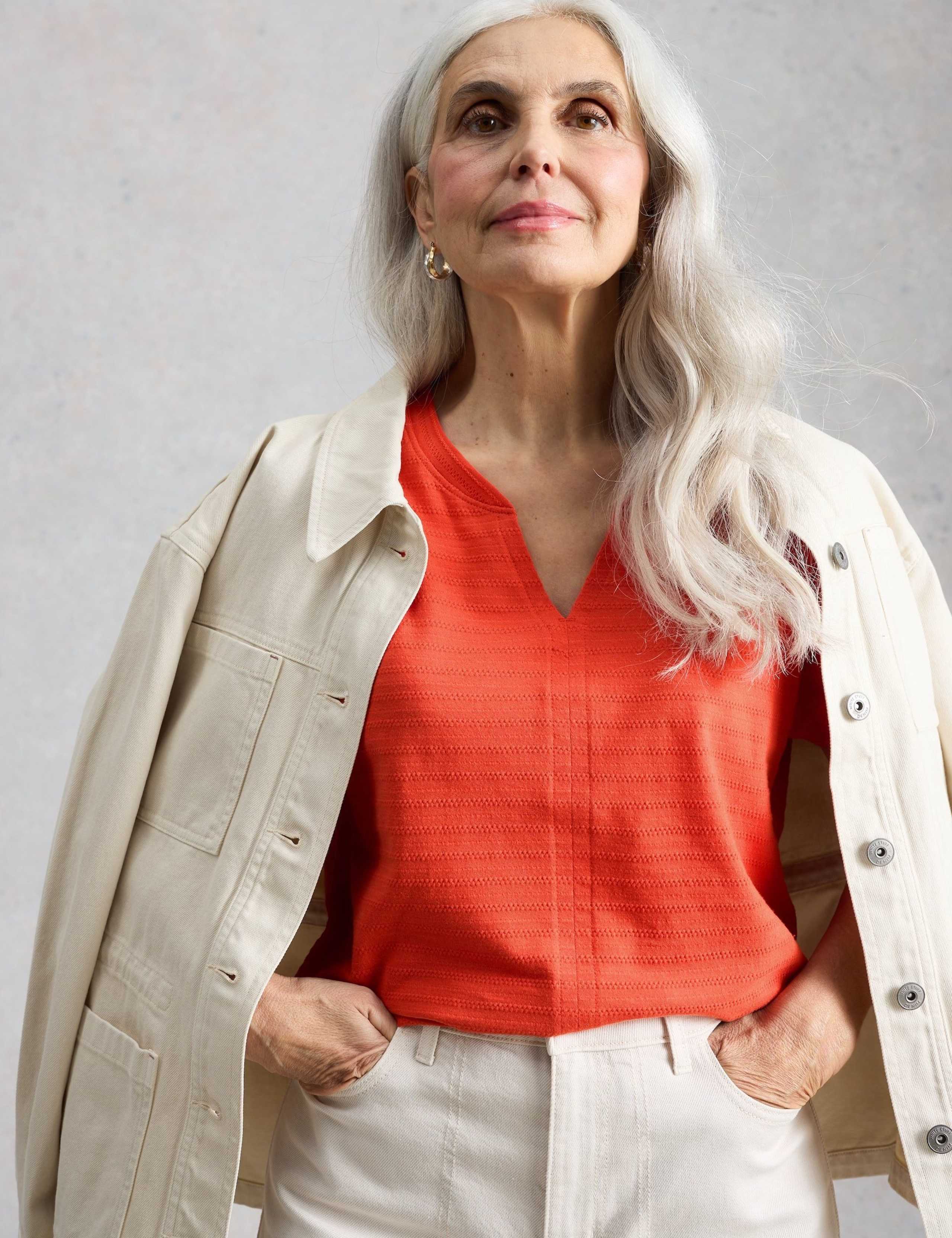 Pure Cotton Textured Notch Neck T-Shirt 3 of 6