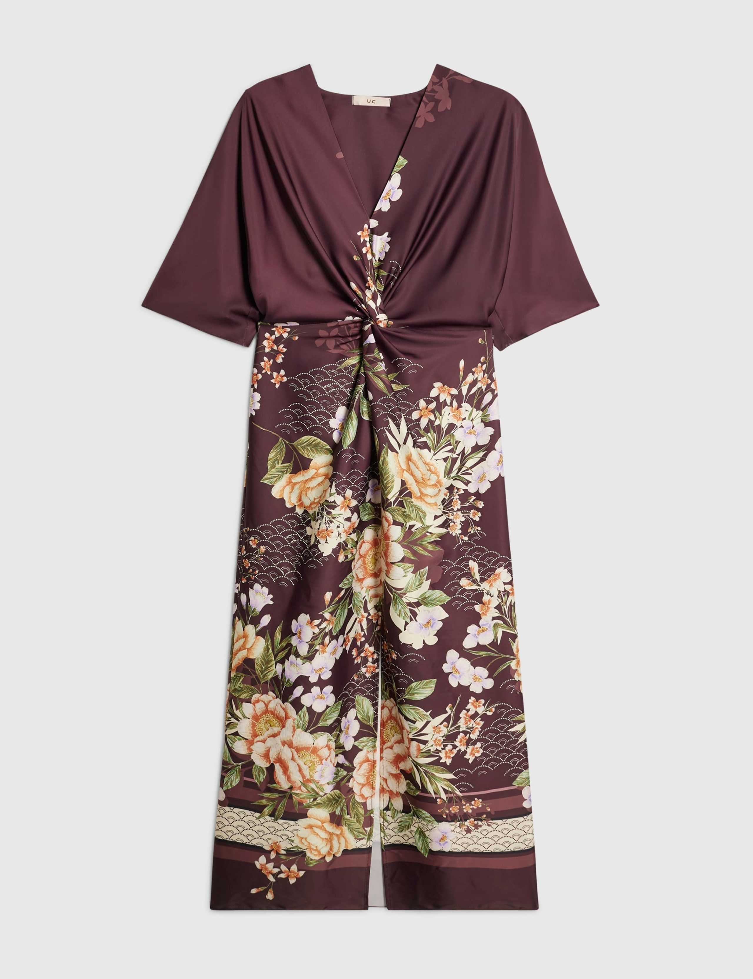 Printed V Neck Twist Front Midi Shift Dress 2 of 6