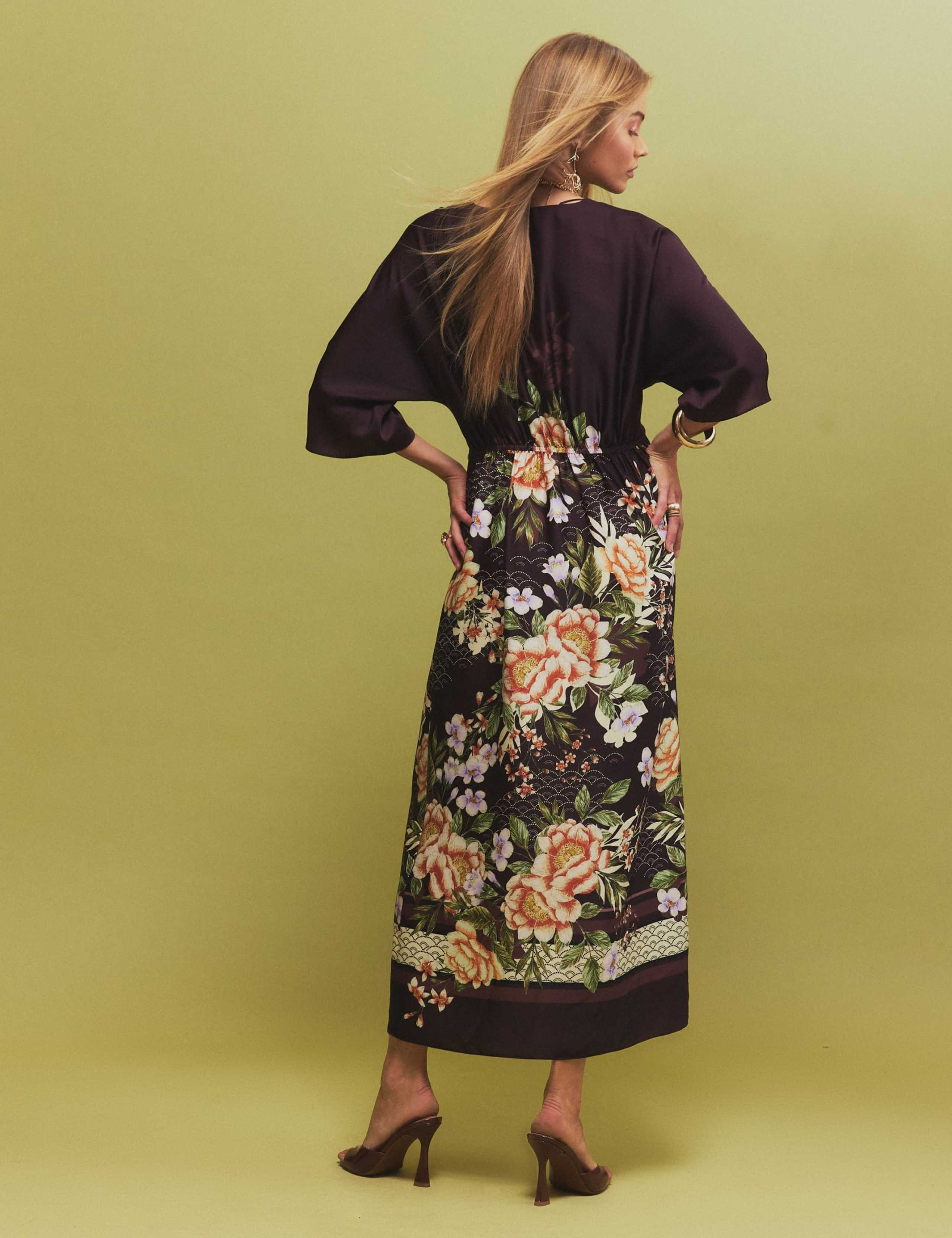 Printed V Neck Twist Front Midi Shift Dress 4 of 6