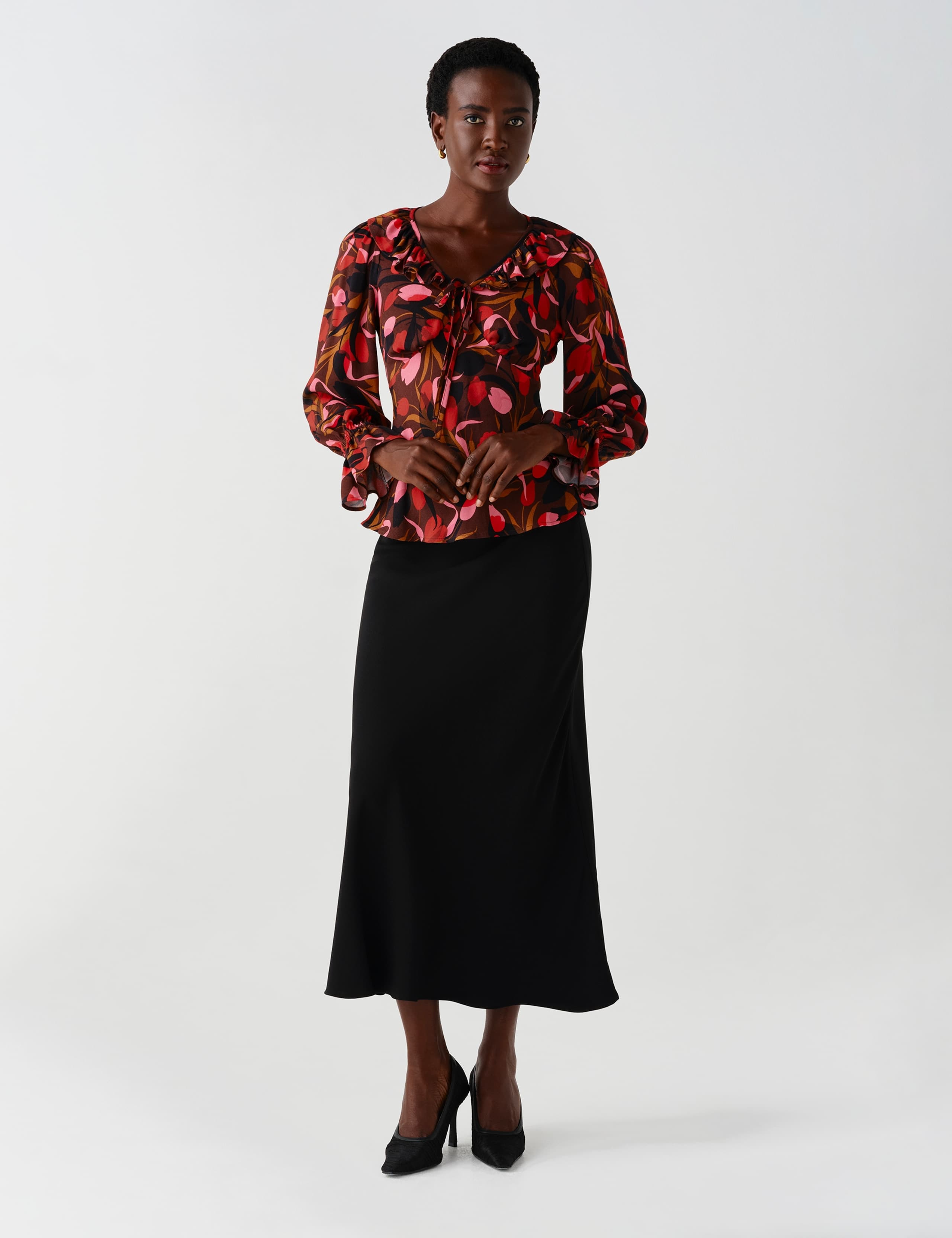 Crepe Floral V Neck Frill Detail Top 2 of 12