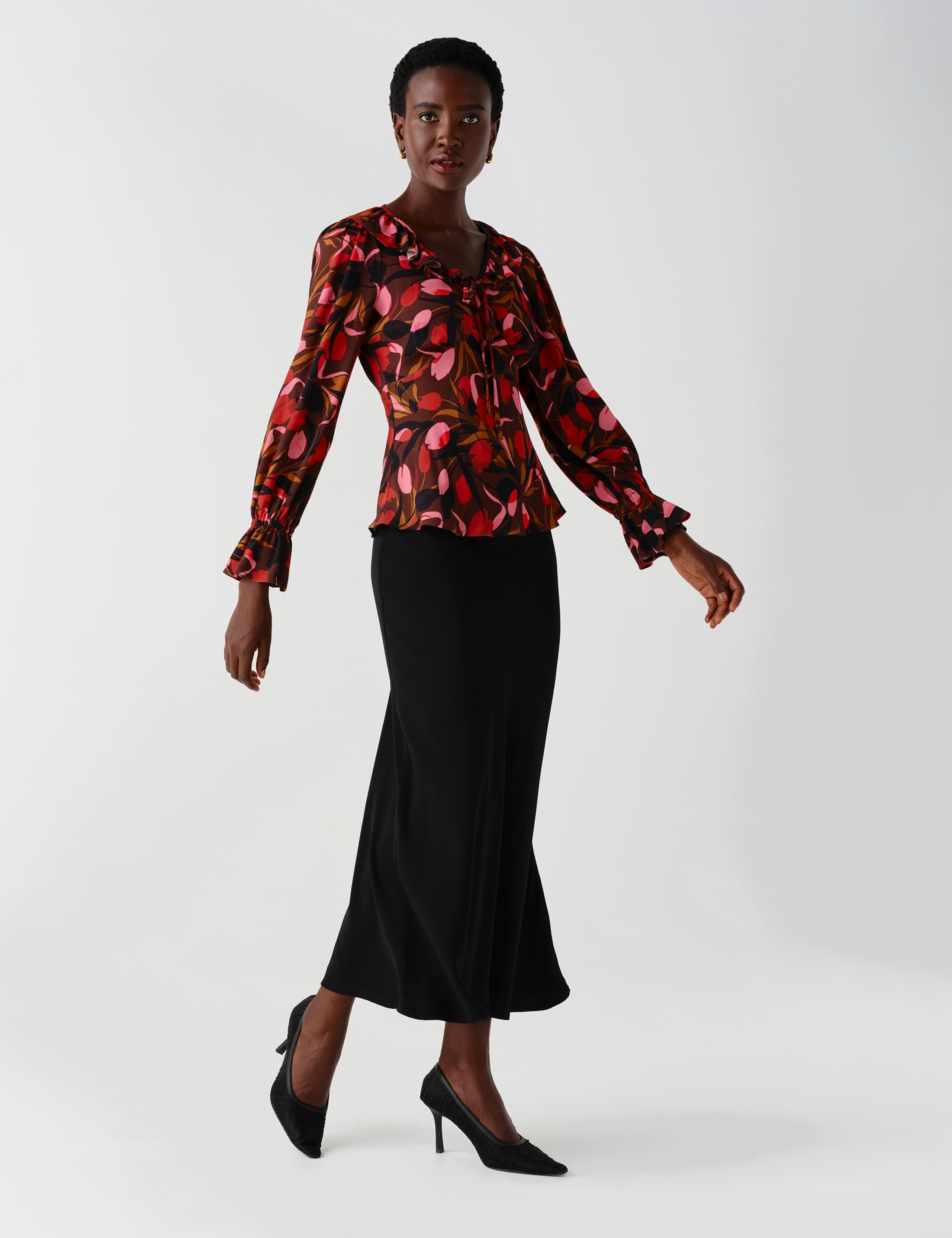 Crepe Floral V Neck Frill Detail Top 11 of 12