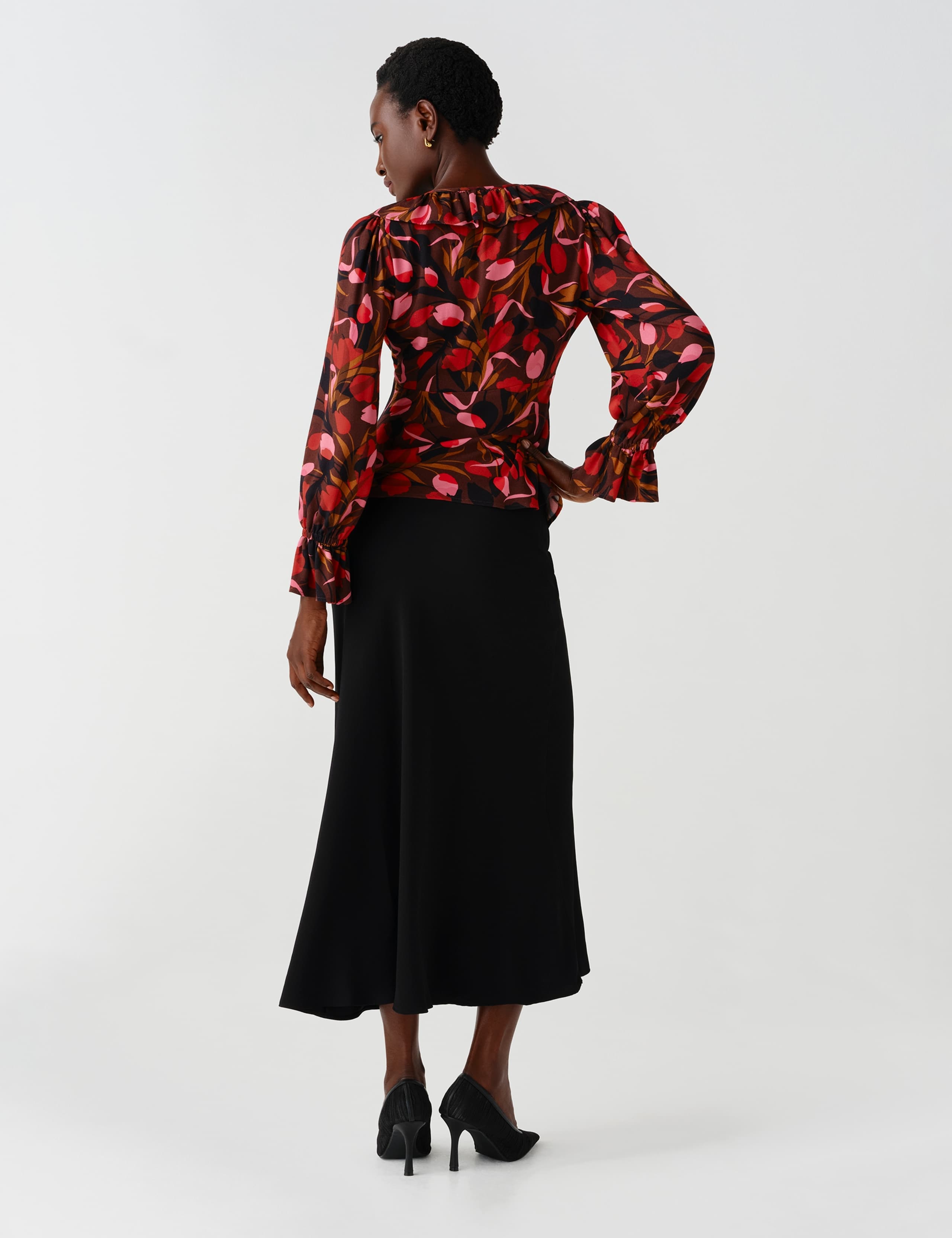 Crepe Floral V Neck Frill Detail Top 12 of 12