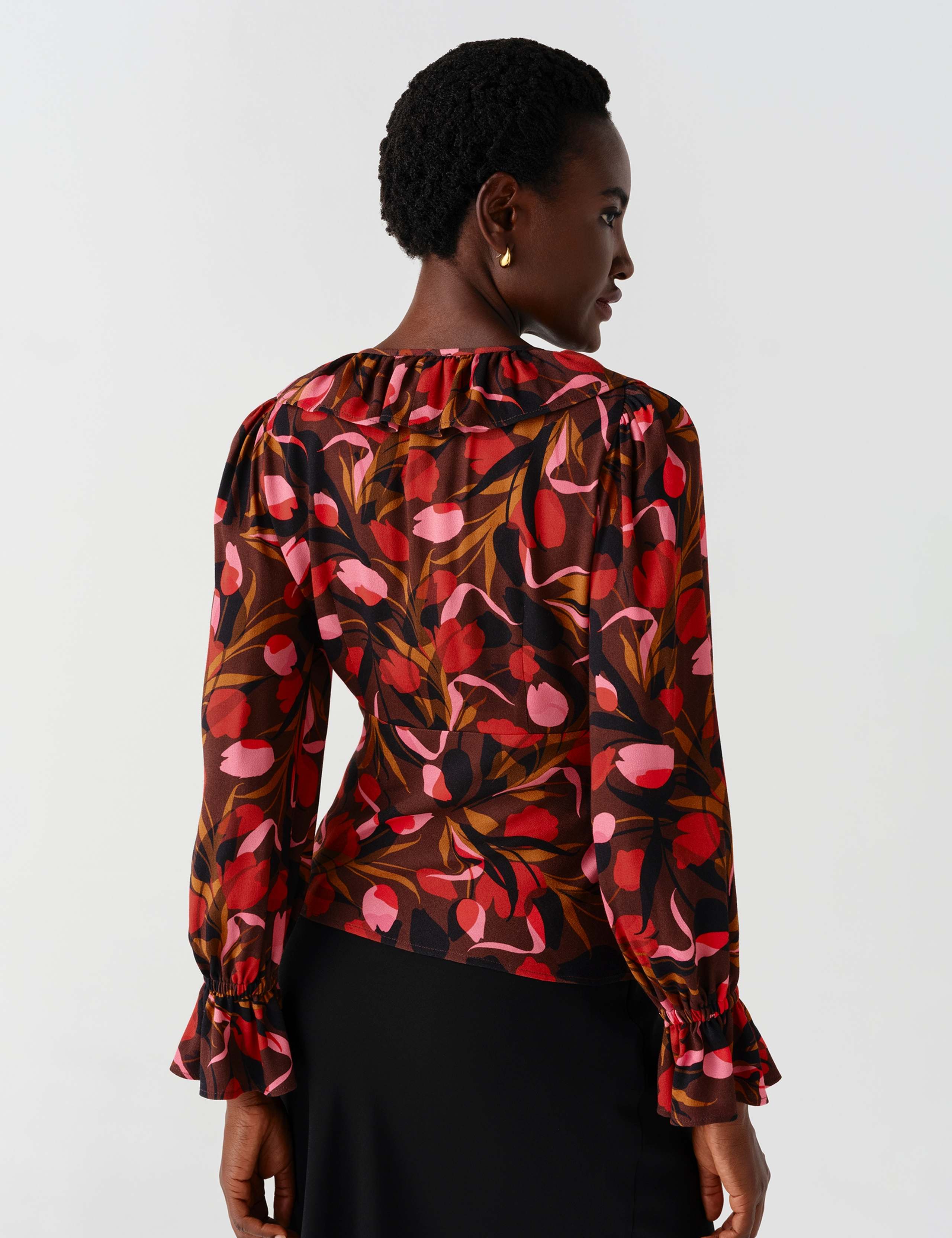 Crepe Floral V Neck Frill Detail Top 4 of 12