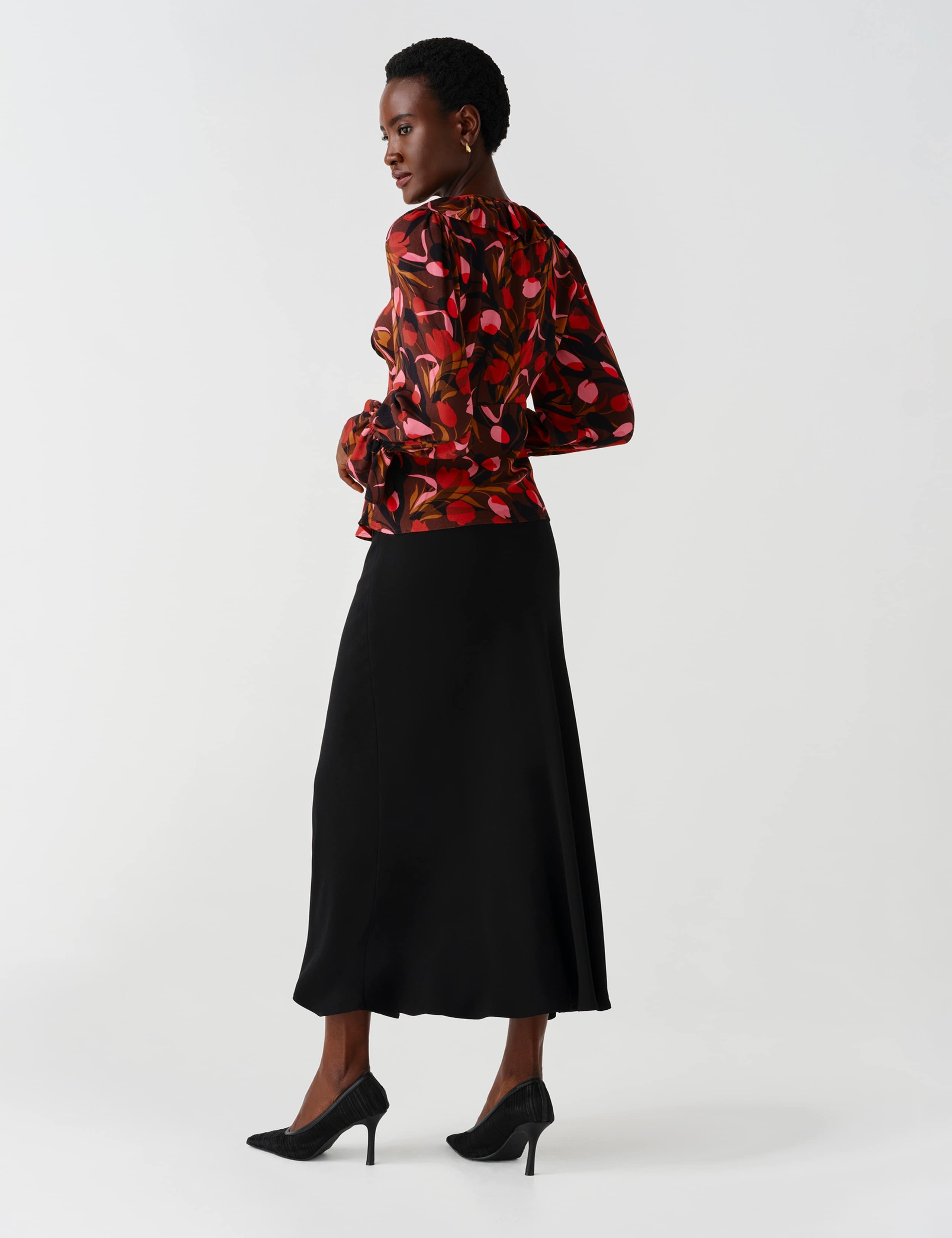 Crepe Floral V Neck Frill Detail Top 5 of 12