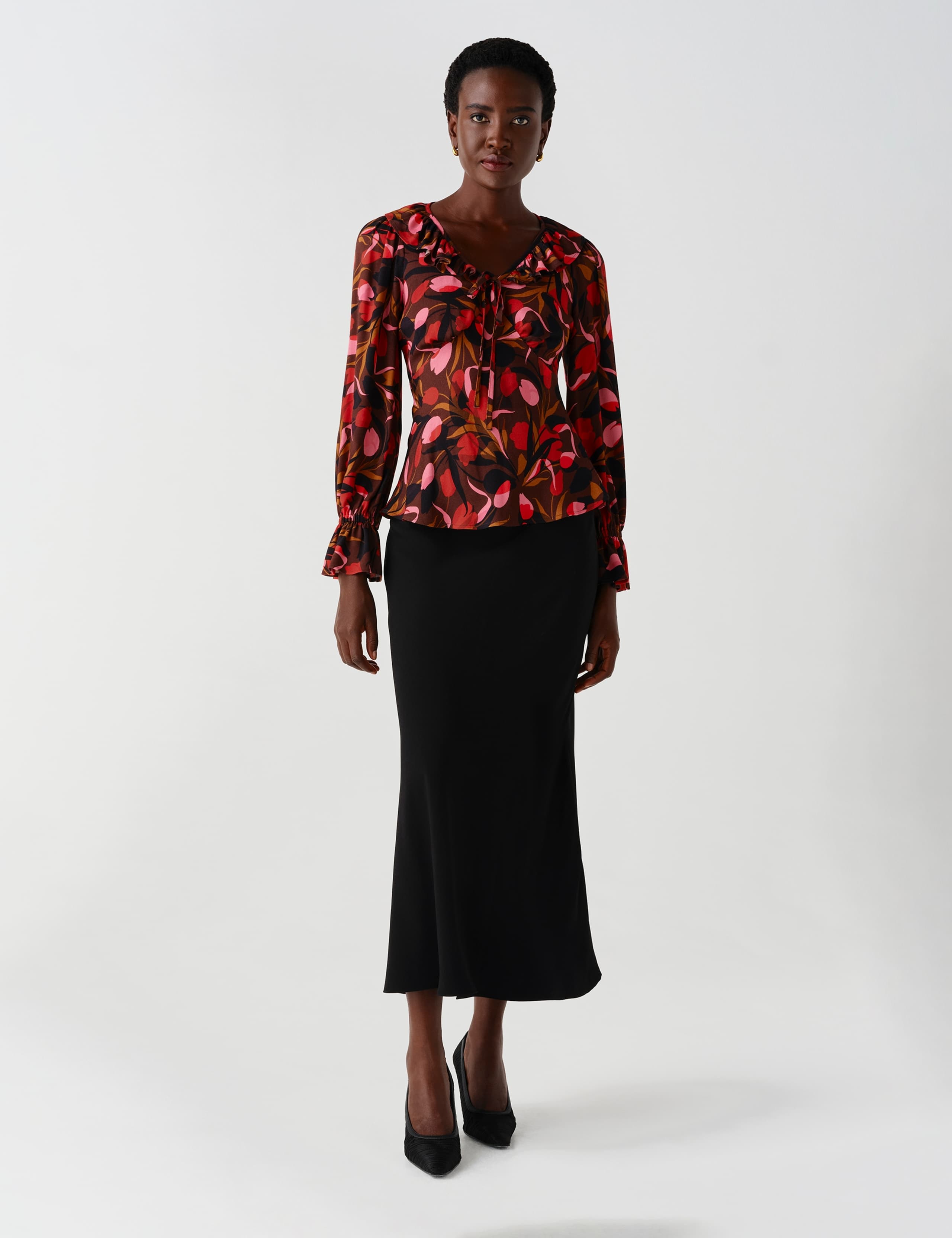 Crepe Floral V Neck Frill Detail Top 6 of 12