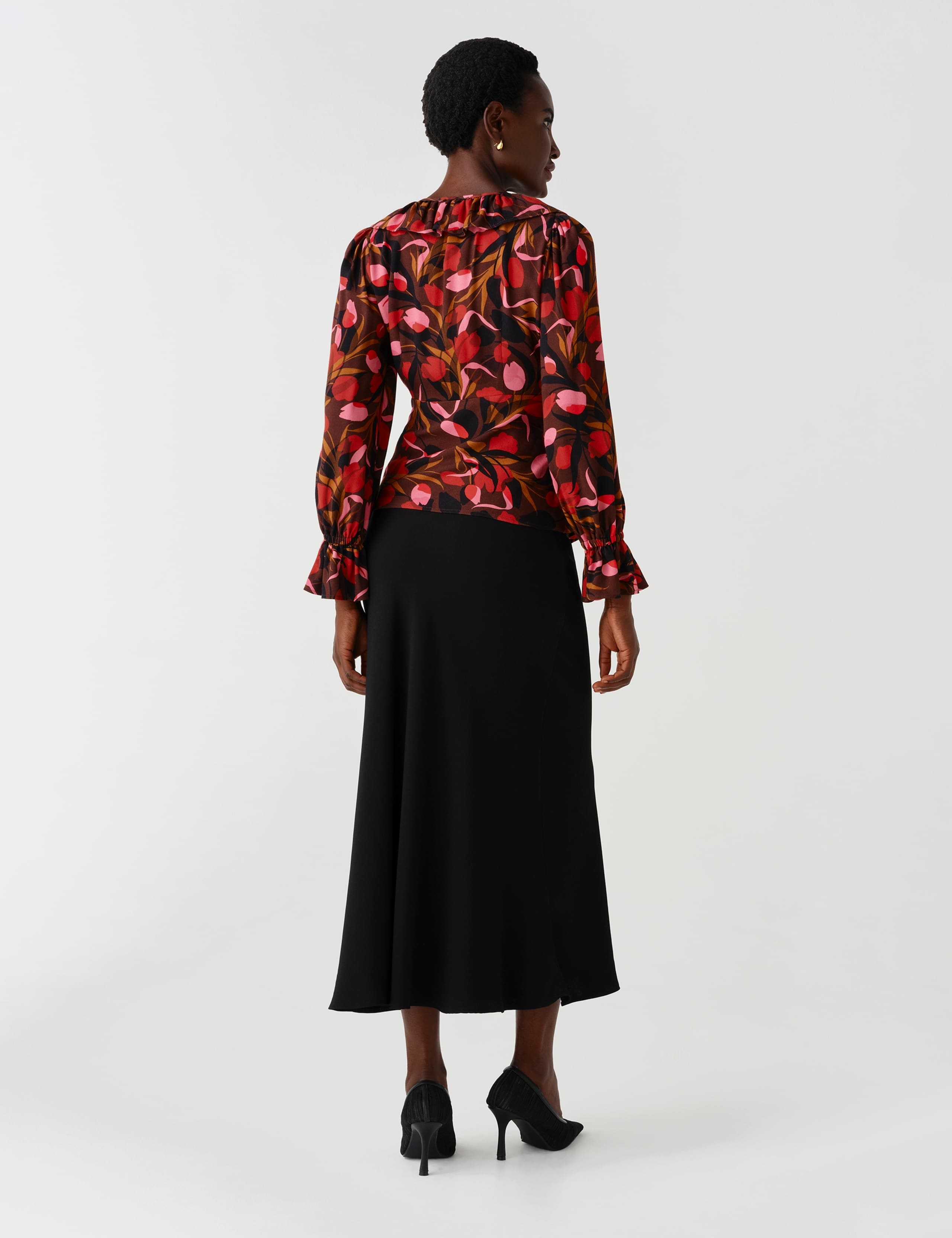 Crepe Floral V Neck Frill Detail Top 8 of 12