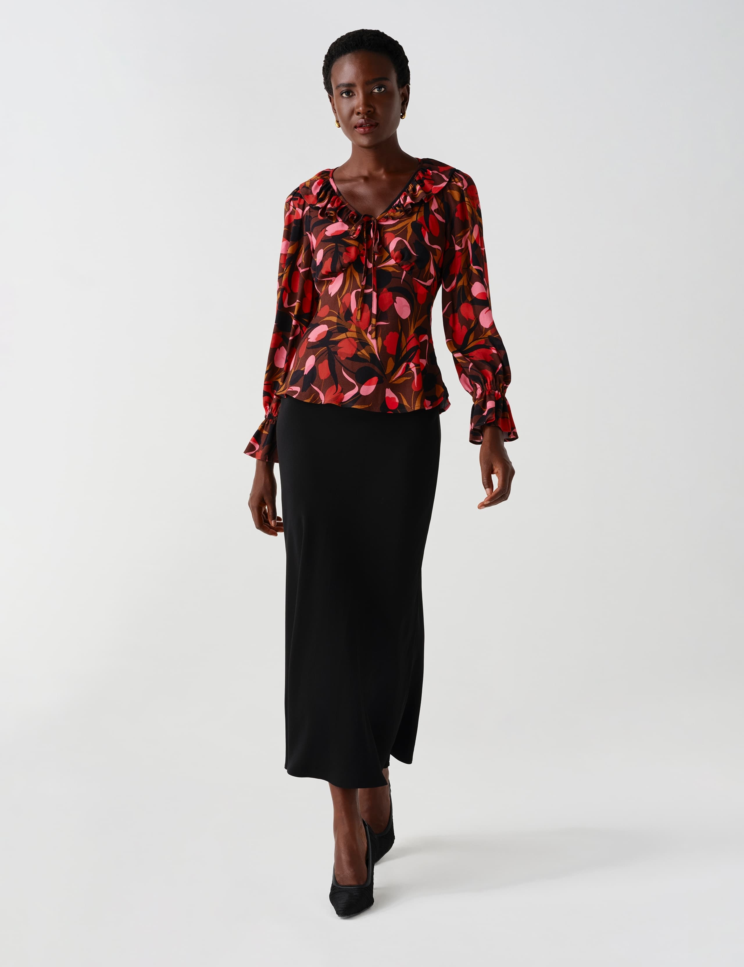 Crepe Floral V Neck Frill Detail Top 9 of 12