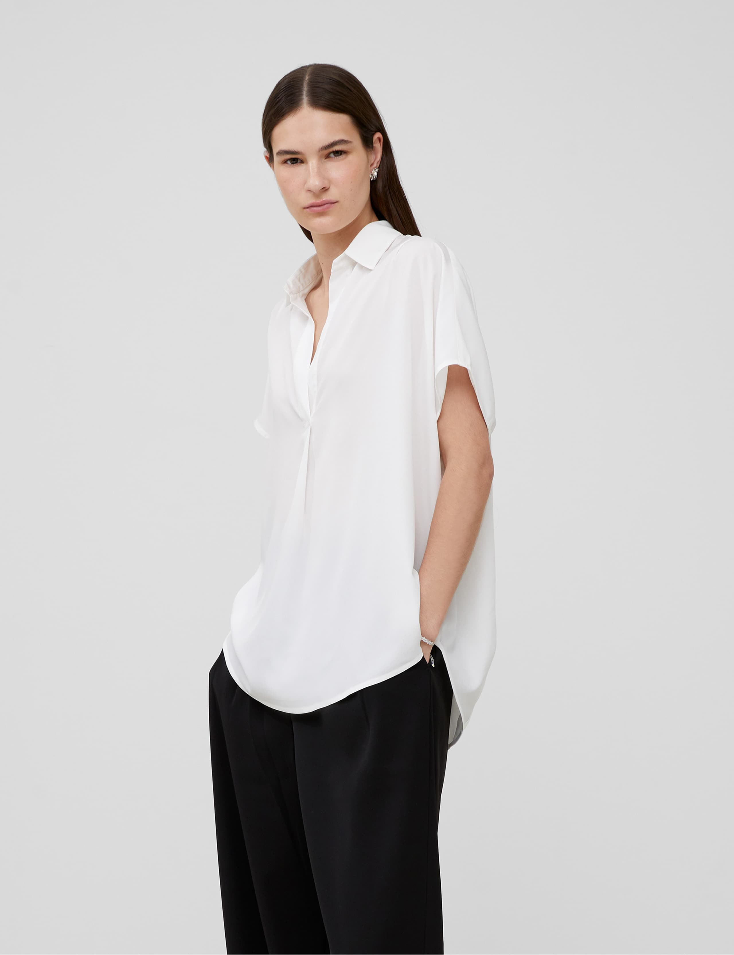 Crepe Collared Popover Blouse 3 of 3
