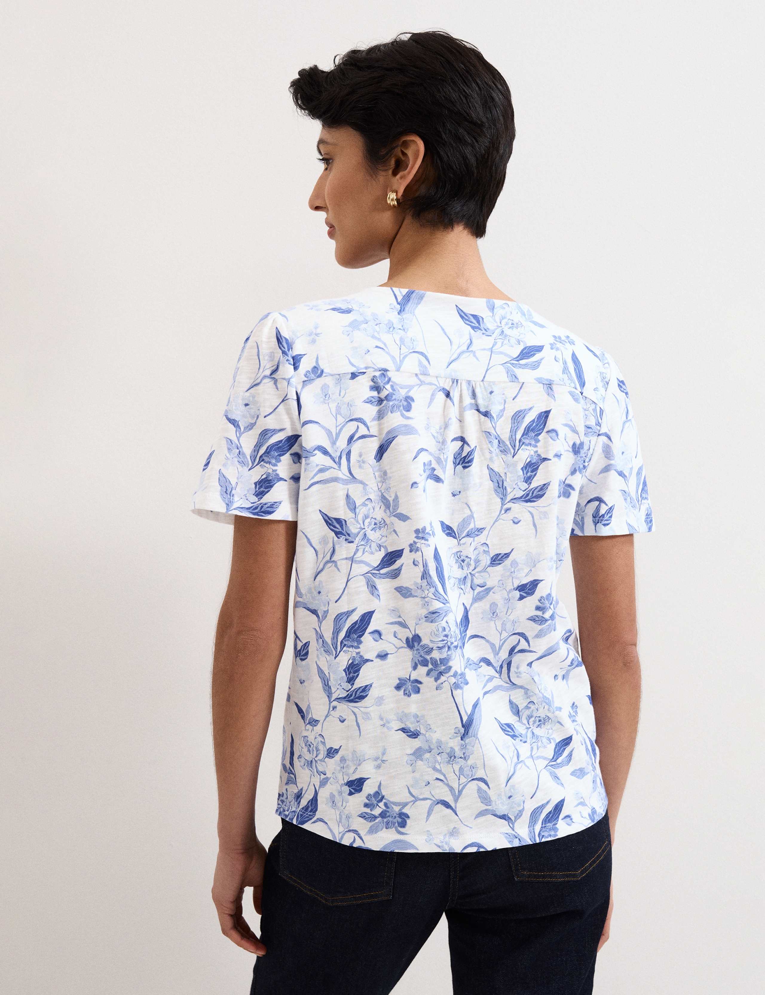 Pure Cotton Floral V-Neck Button Front Top 4 of 6