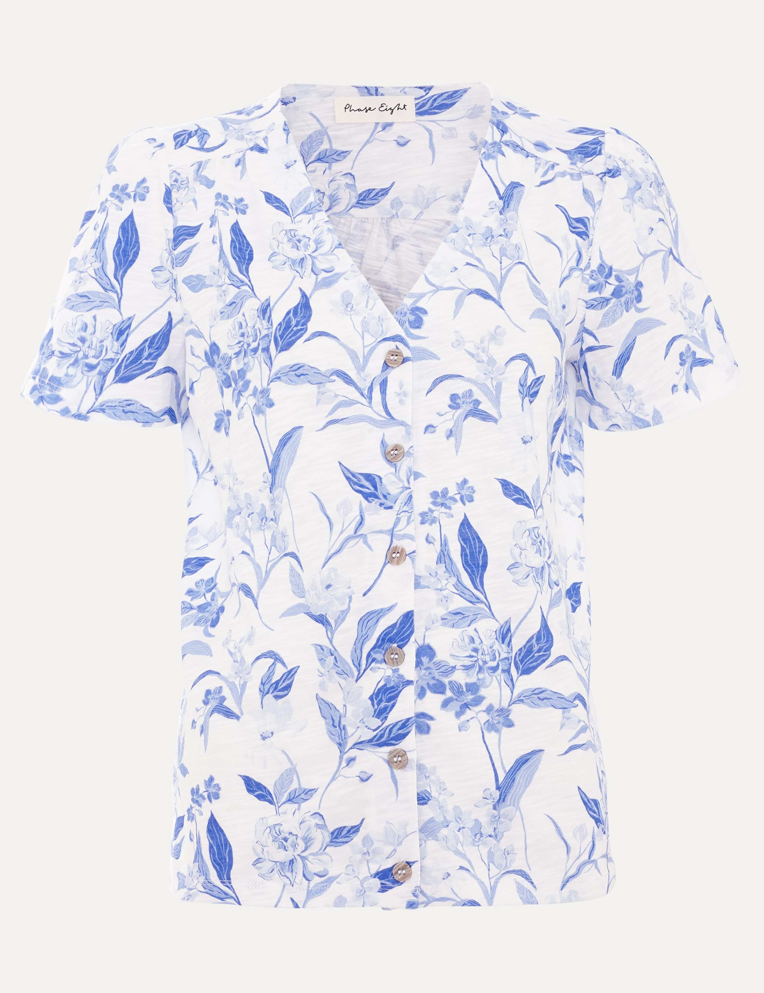 Pure Cotton Floral V-Neck Button Front Top 2 of 6