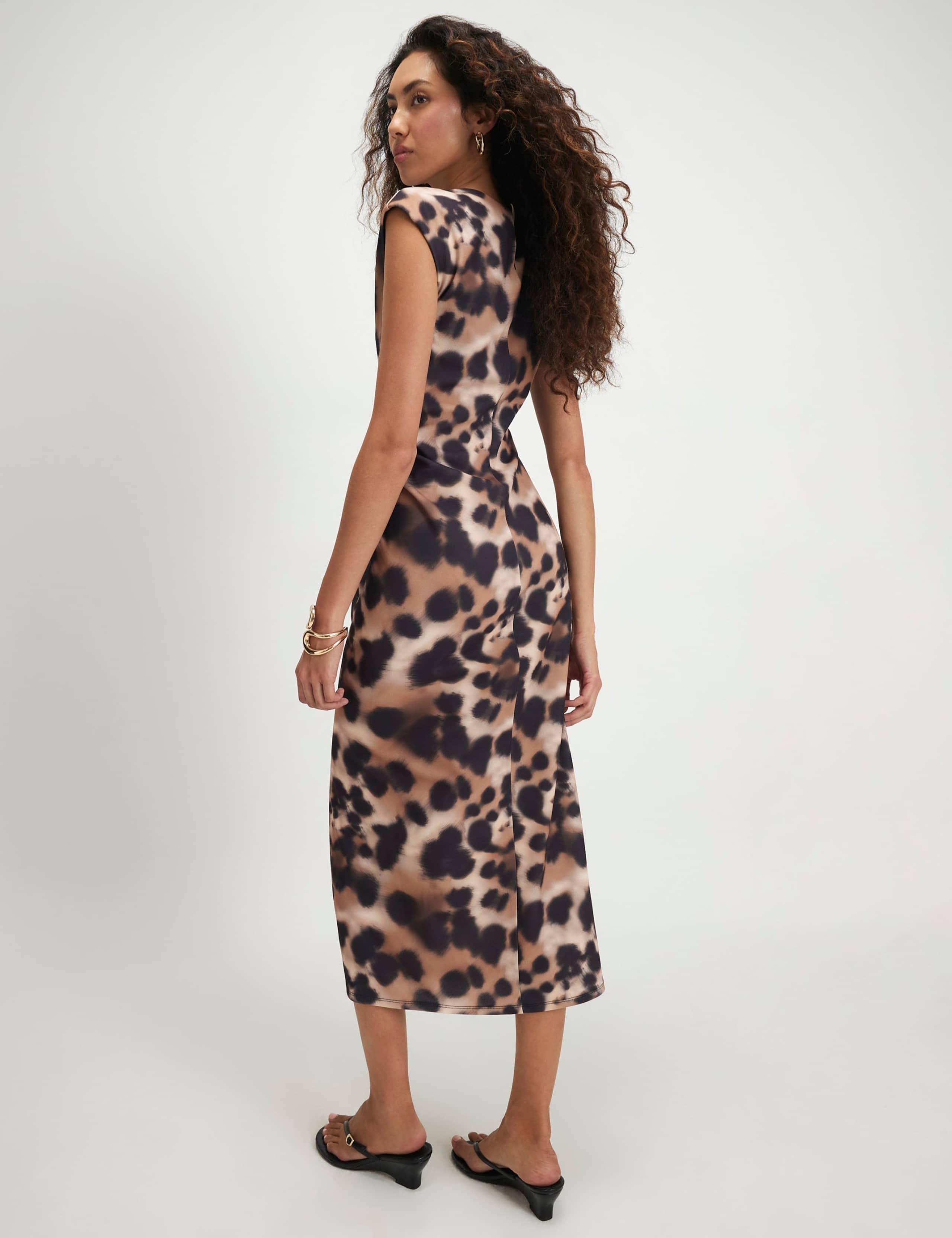 Animal Print Ruched Front Midi Column Dress 2 of 4
