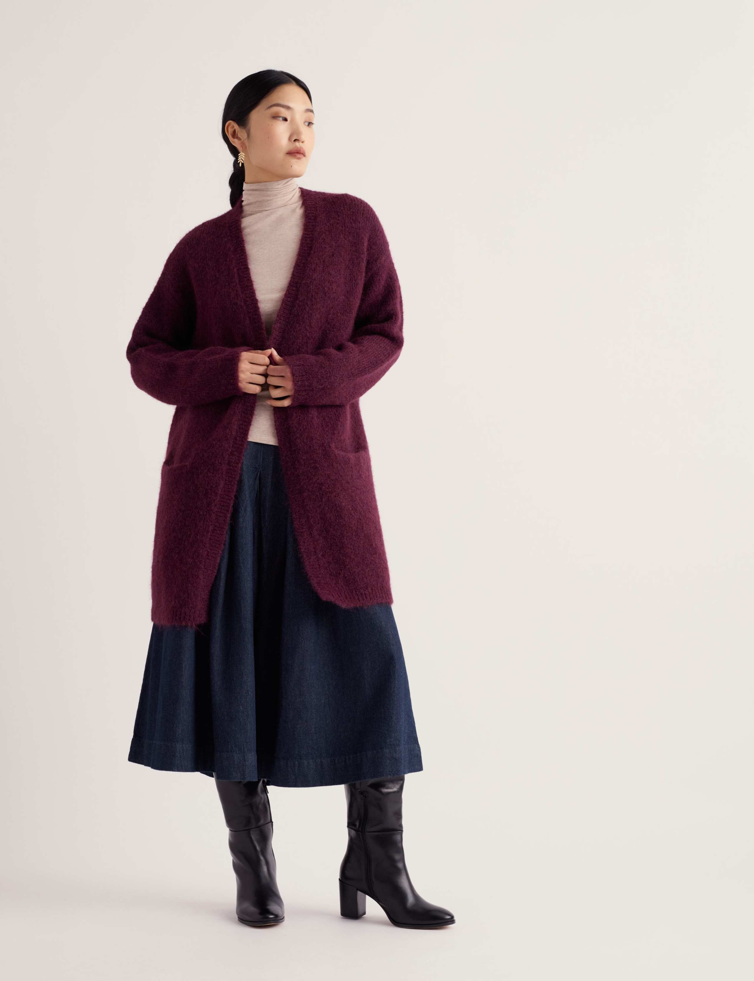 Textured Longline Cardigan with Wool & Mohair 1 of 5