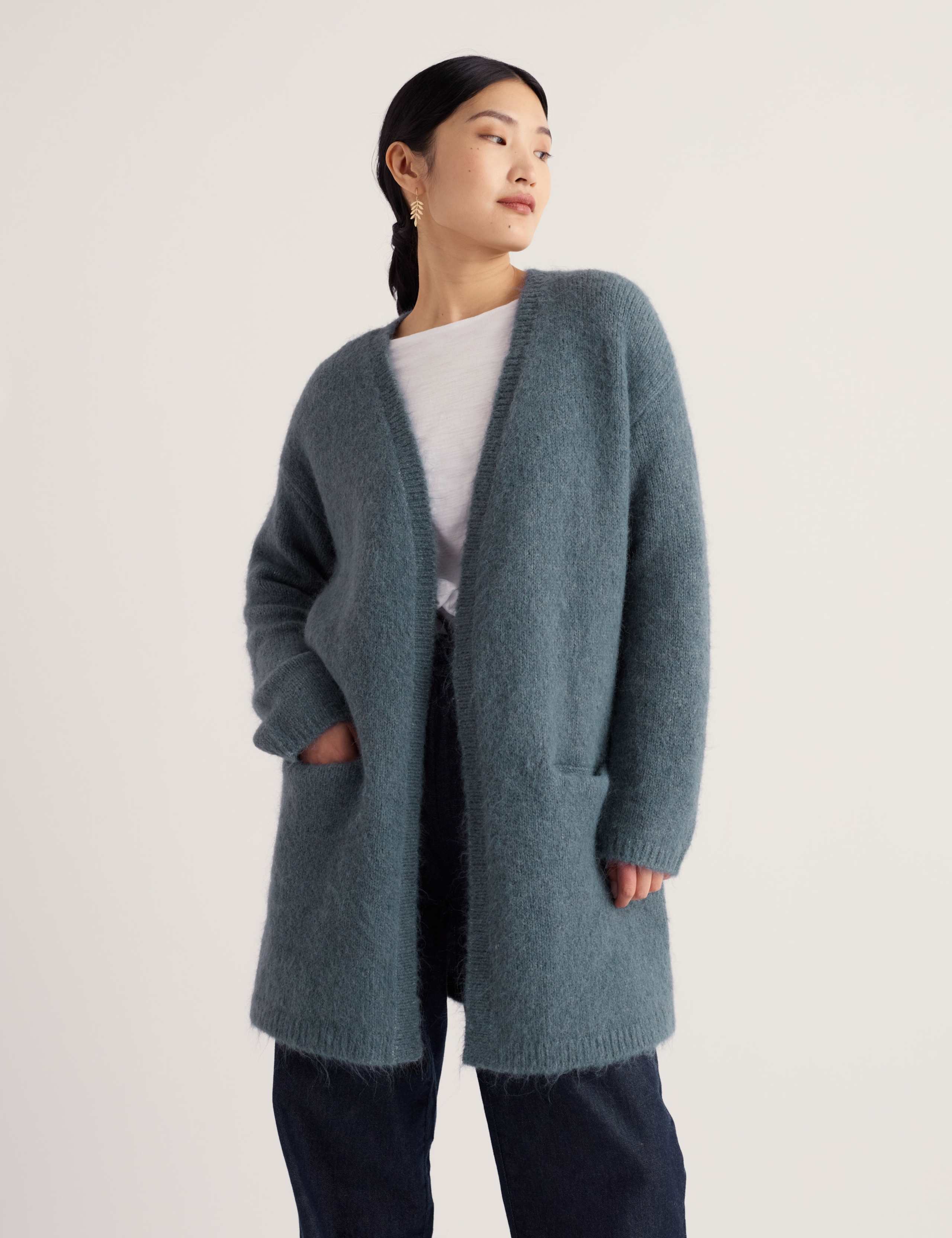 Textured Longline Cardigan with Wool & Mohair 3 of 5