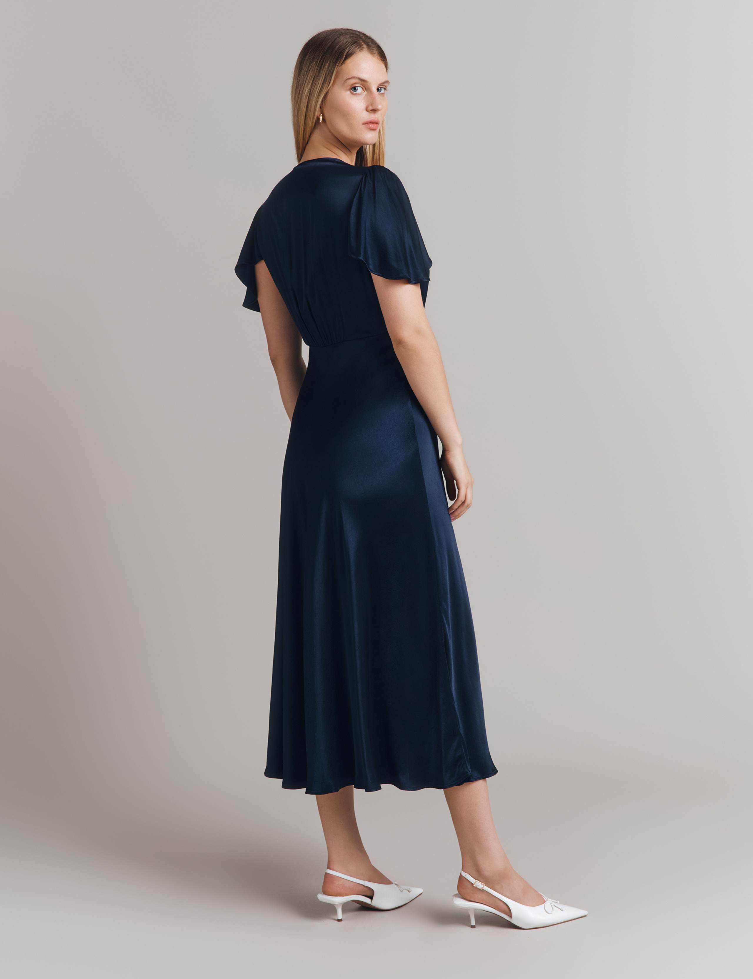 Satin V-Neck Midi Skater Dress 2 of 4