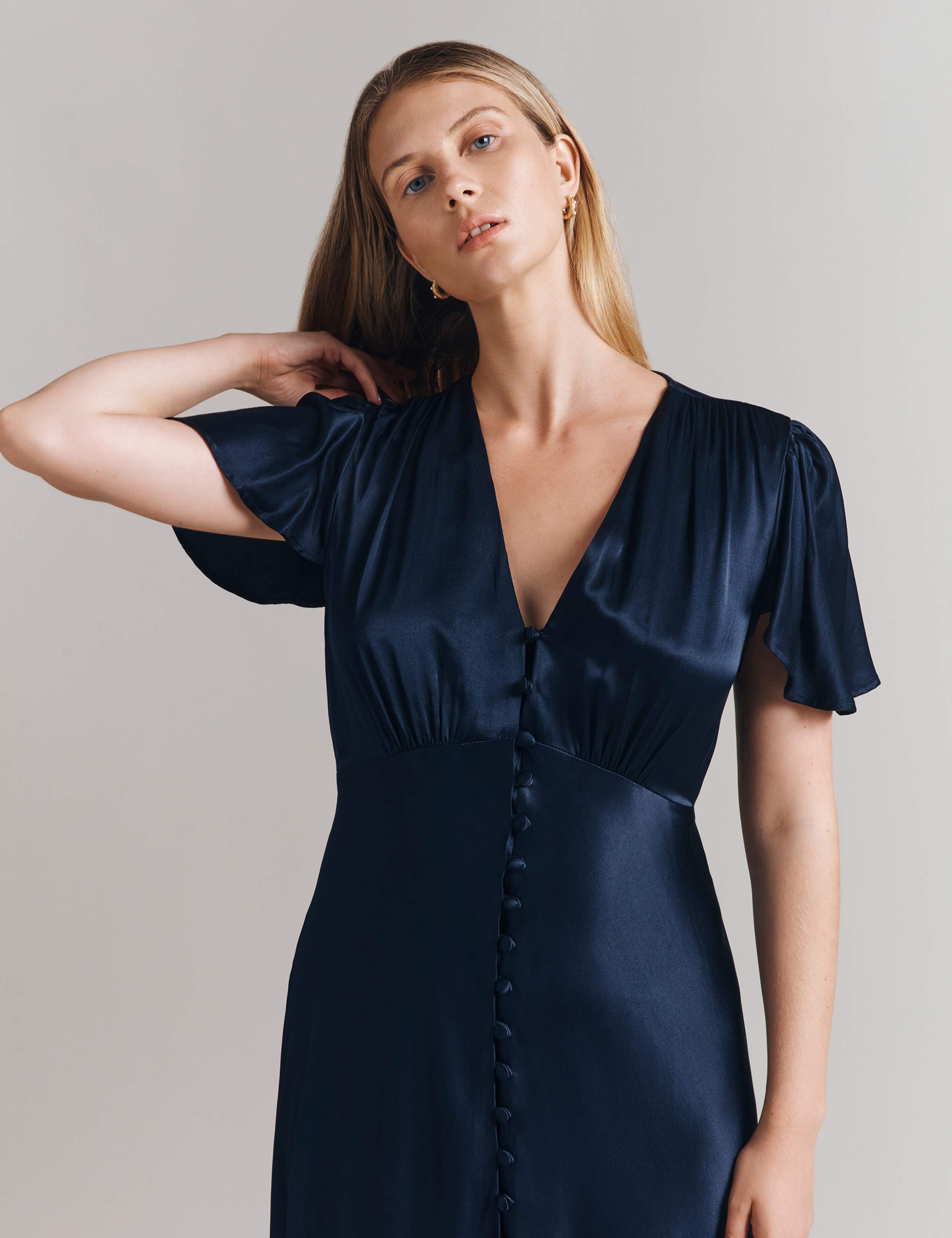 Satin V-Neck Midi Skater Dress 4 of 4