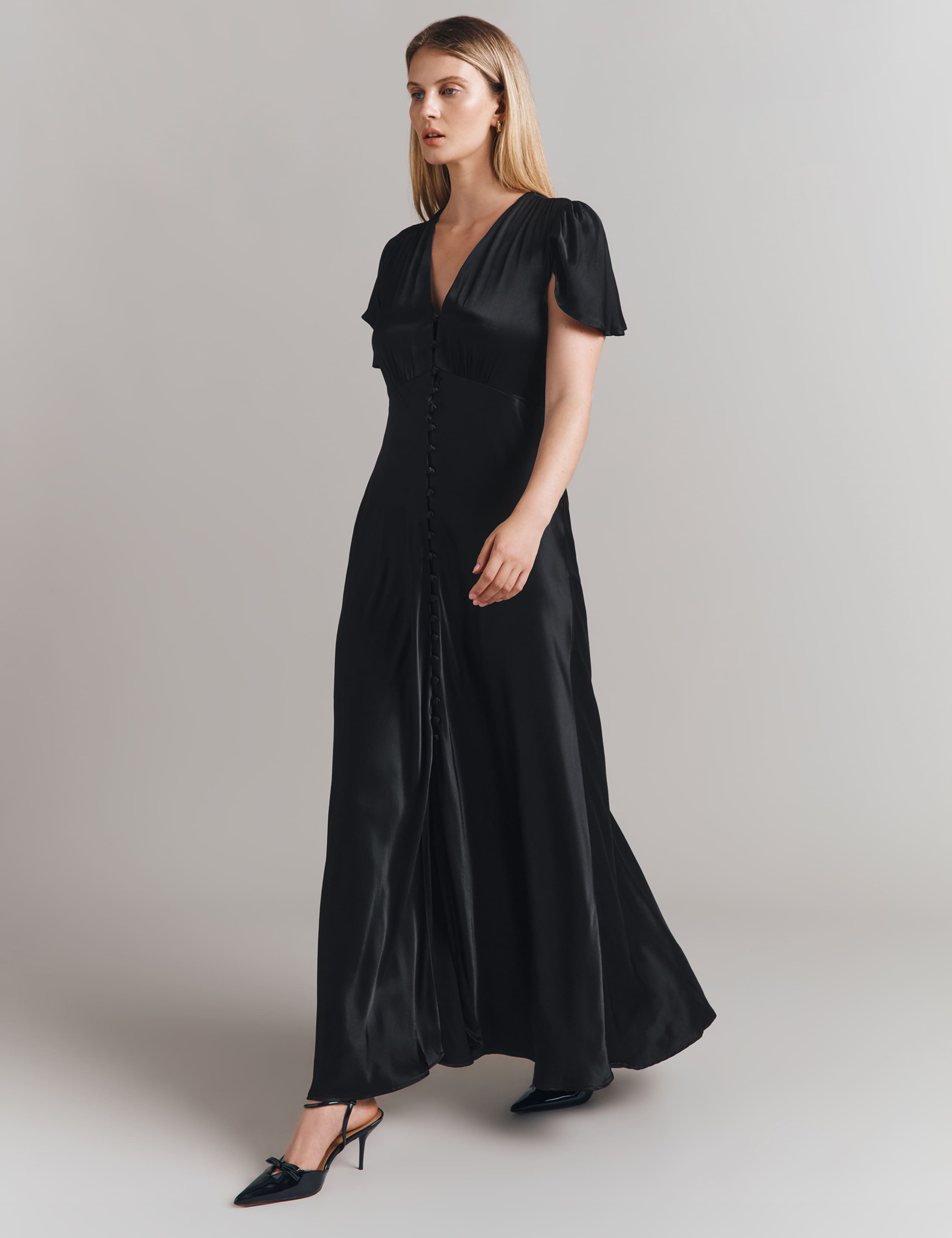 Satin V-Neck Midi Skater Dress 4 of 5