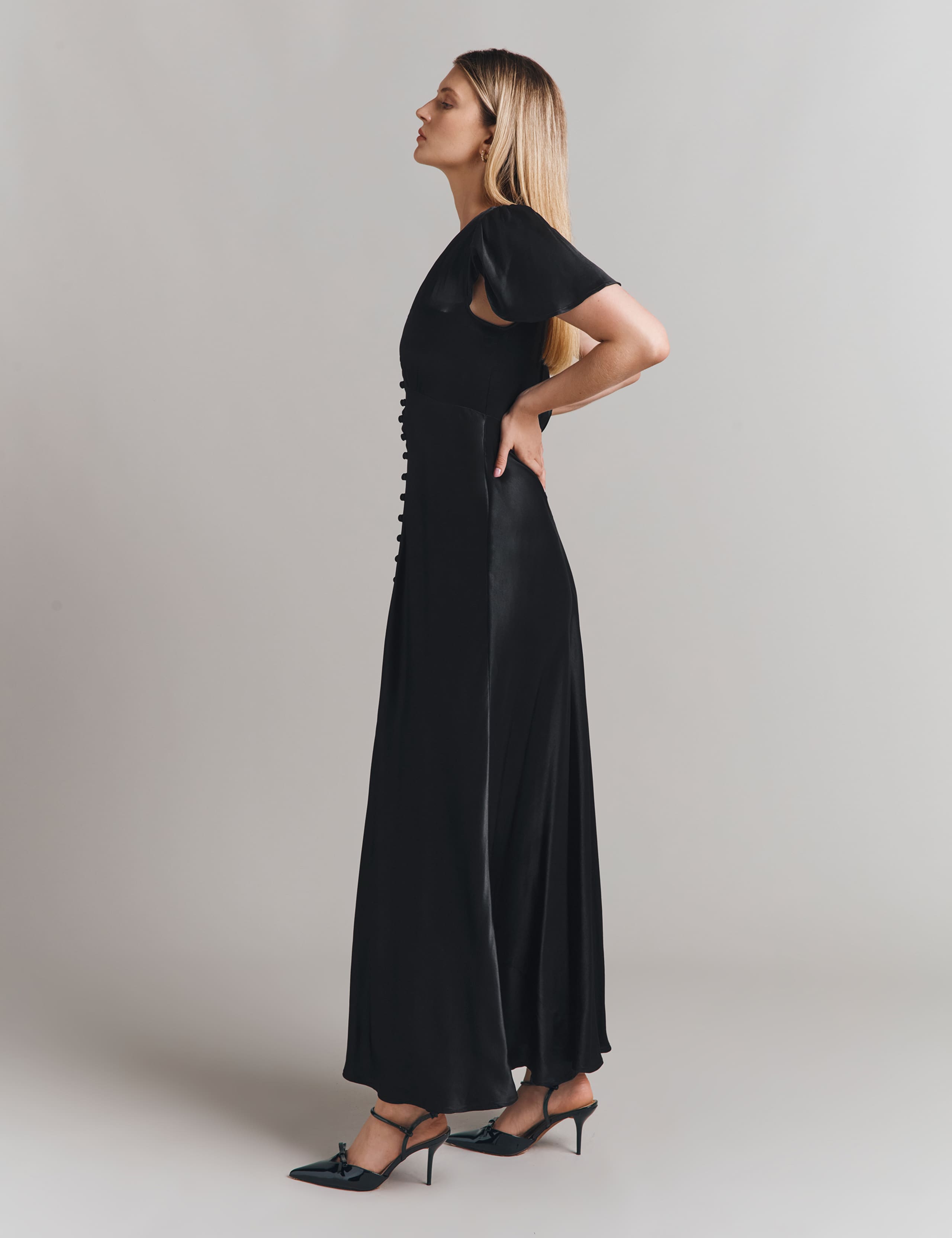 Satin V-Neck Midi Skater Dress 5 of 5