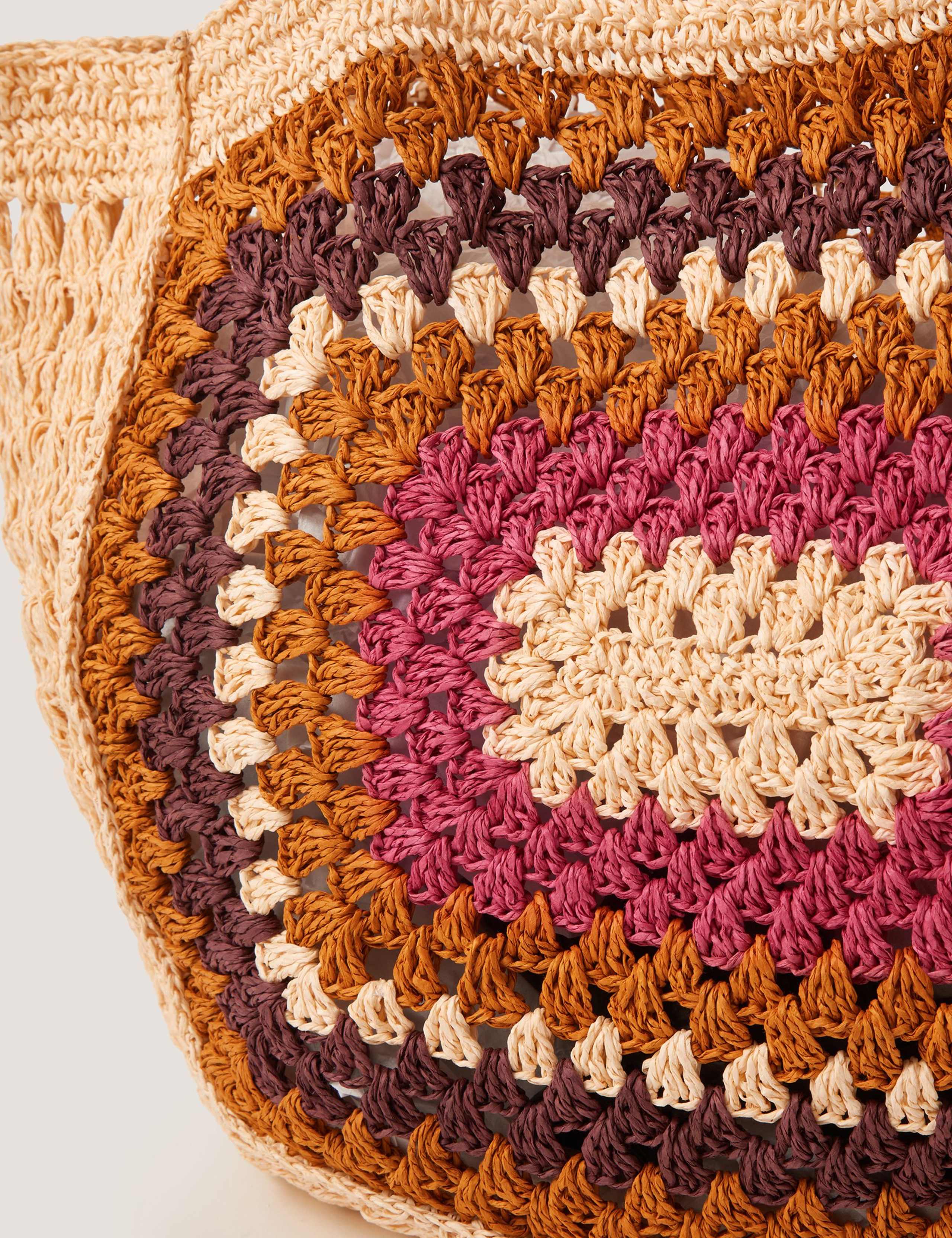 Crochet Straw Colour Block Tote Bag 3 of 4